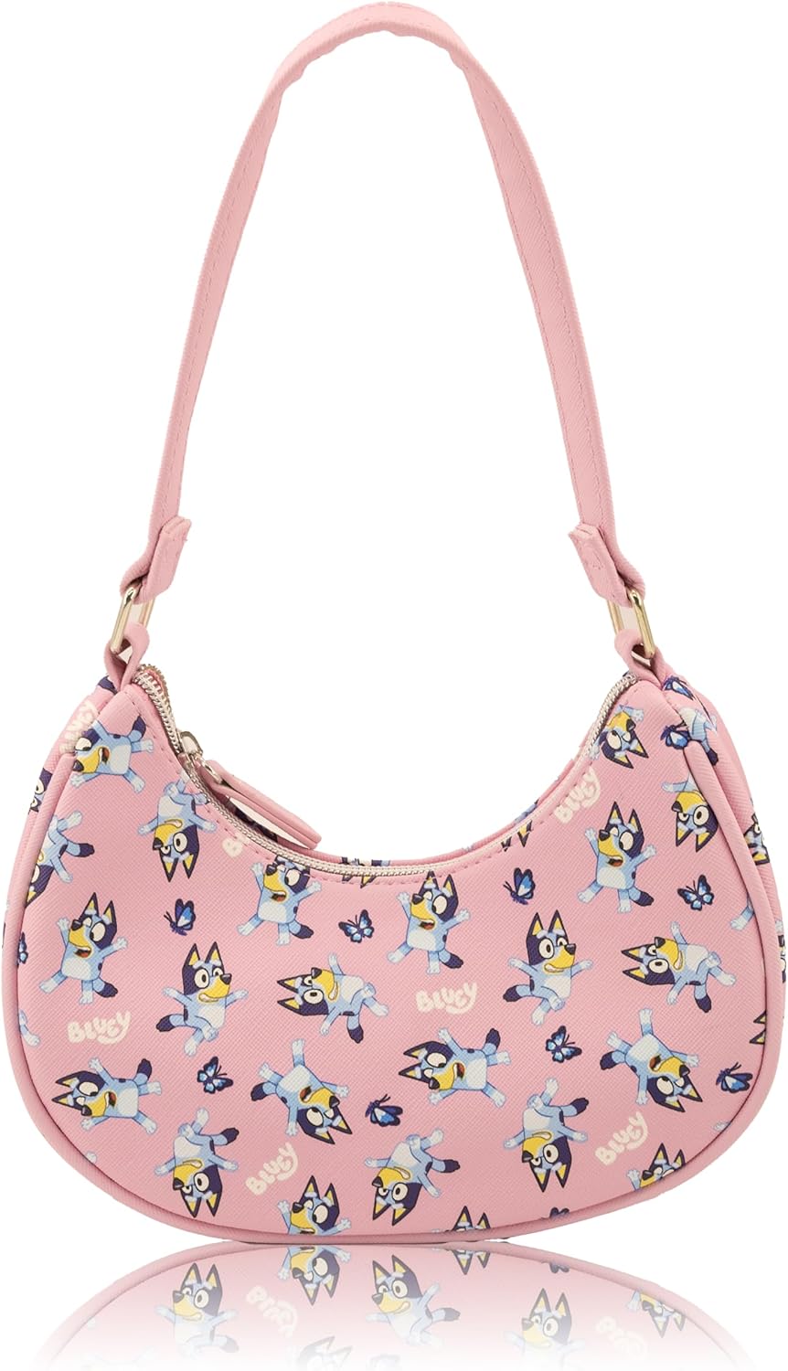 Bluey Hobo Handbag Purse for Girls | Official Crossbody Shoulder Bag with Adjustable Strap | Small PU Leather Toddler Purse, Preschool Handbag, Travel Tote, Everyday Mini Purse for Kids Ages 3+