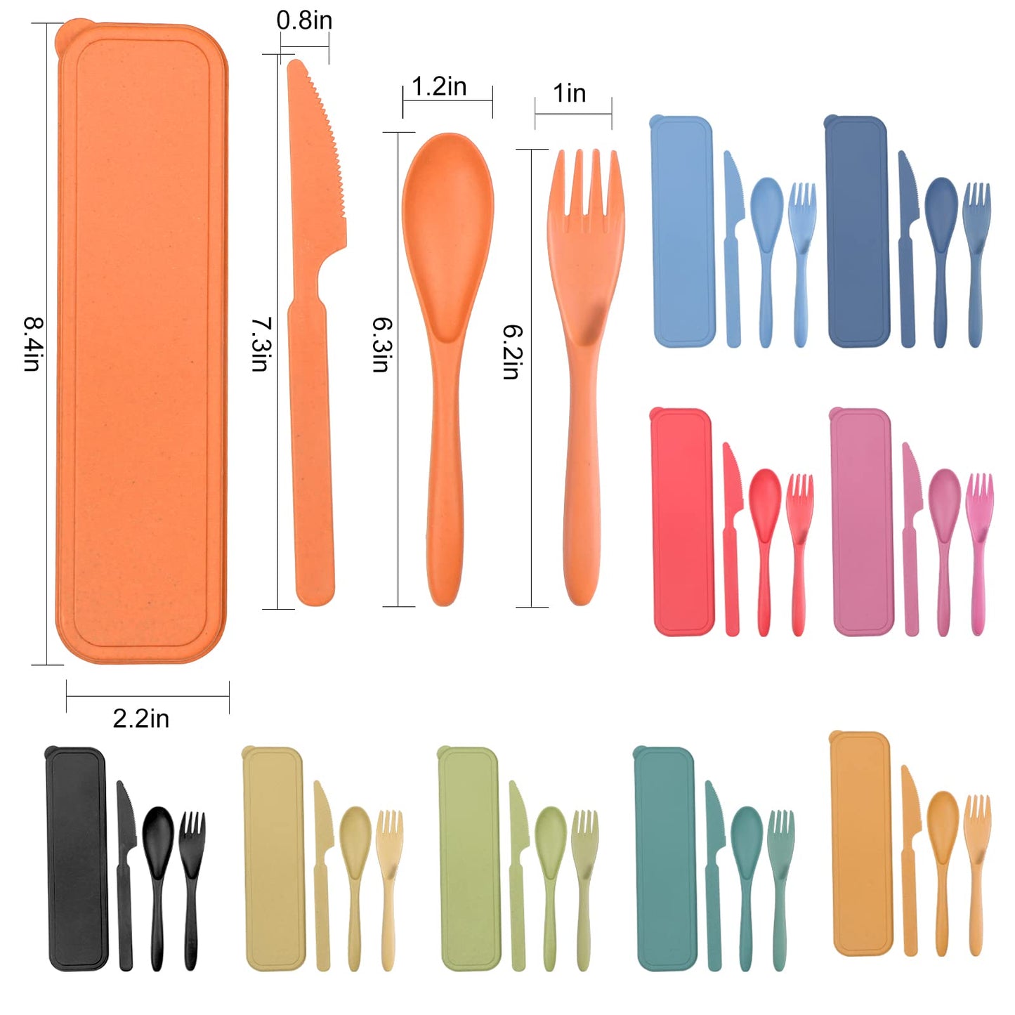 Reusable Travel Utensils Set with Case, 4 Sets Wheat Straw Portable Plastic Fork Spoons Knife