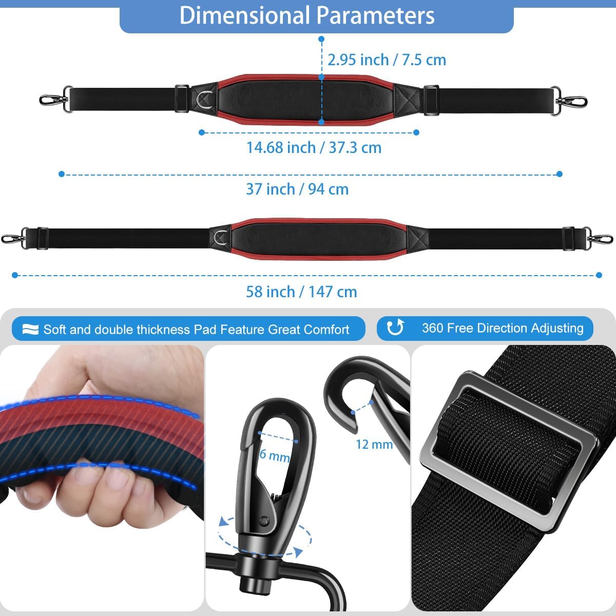 ZINZ 3D Air Cushion 58 inch Strap for Bags with Fixed Ultra-Thick Padded Breathable, Universal