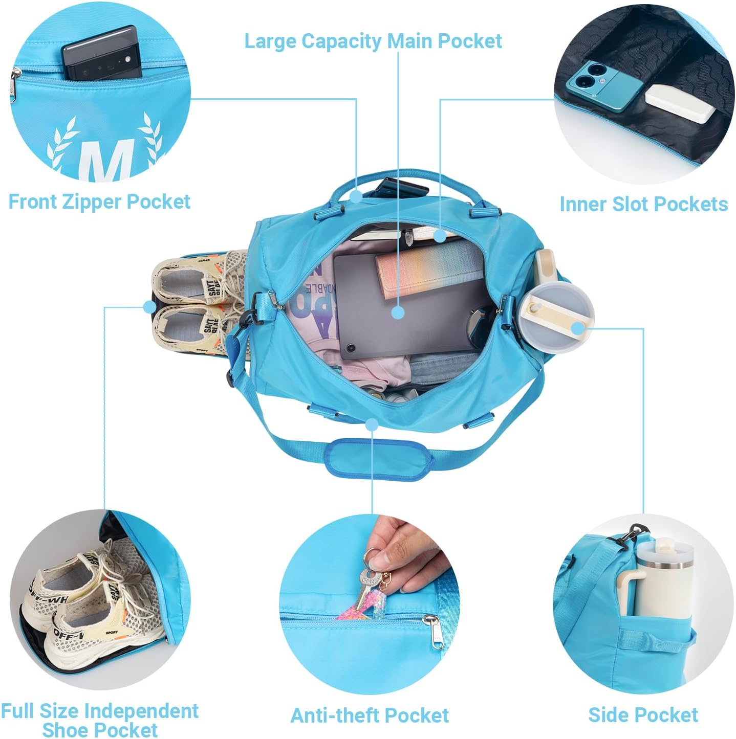 Gym Bag for Women, Personalized Duffle Bag with Shoe Compartment, Sports Bag for Yoga & Dance with