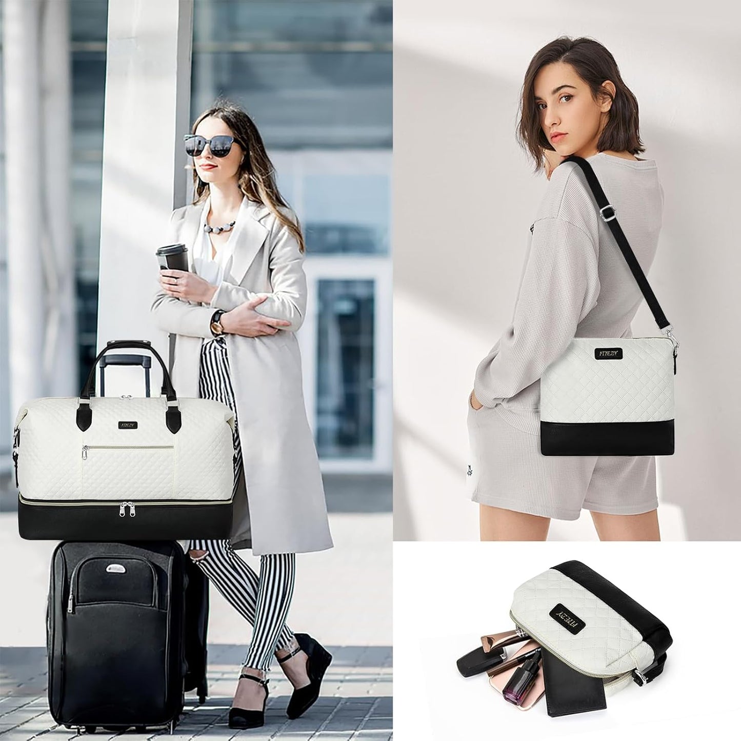 Weekender Bag for Women, Travel Duffel Bag Carry On Overnight Bag with Shoe Compartment Large Nylon Travel Weekend Tote Bag