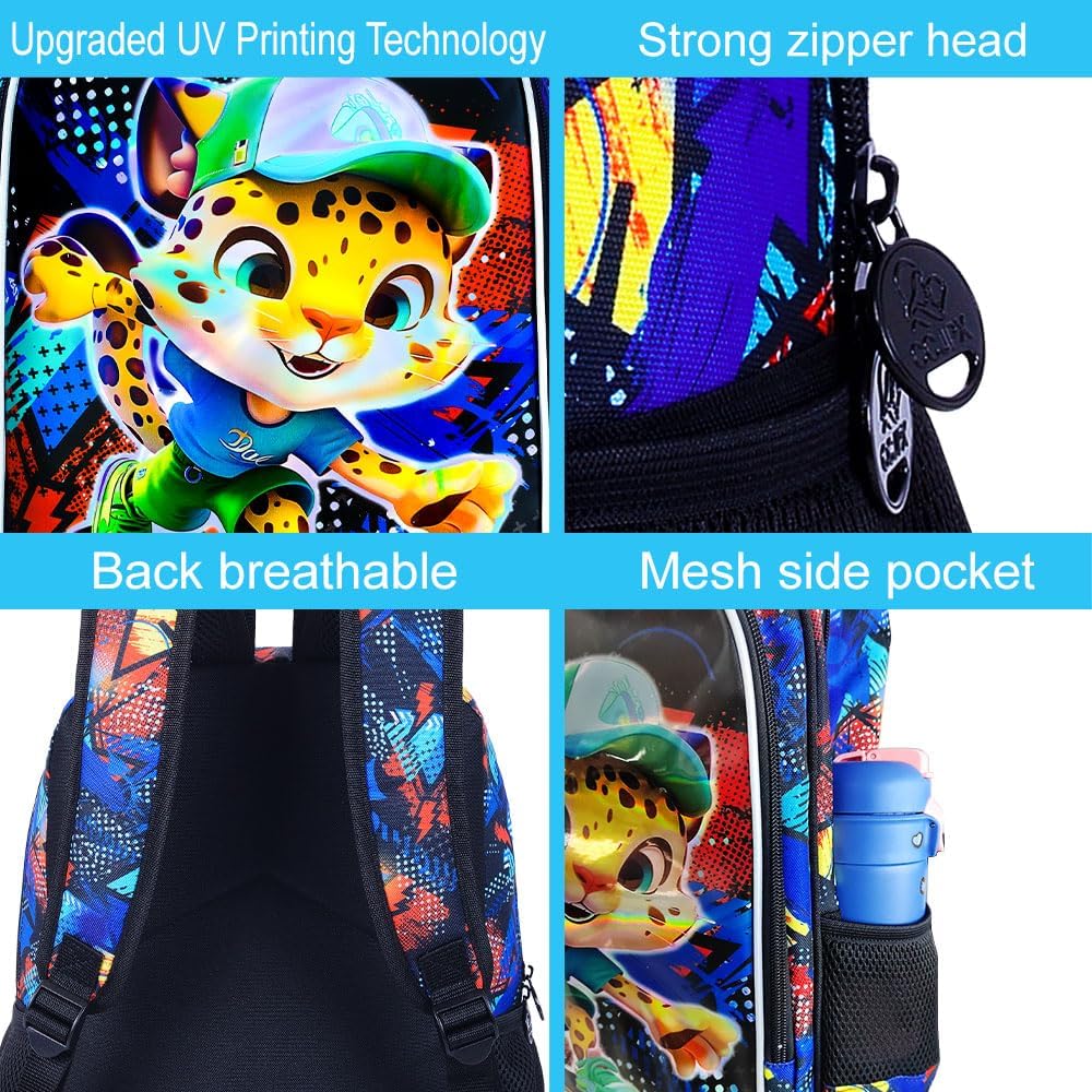 3PCS Dinosaur Backpack for Boys, 16 Inch Kids Water Resistant Preschool Elementary Kindergarten Bookbags and Lunch Box