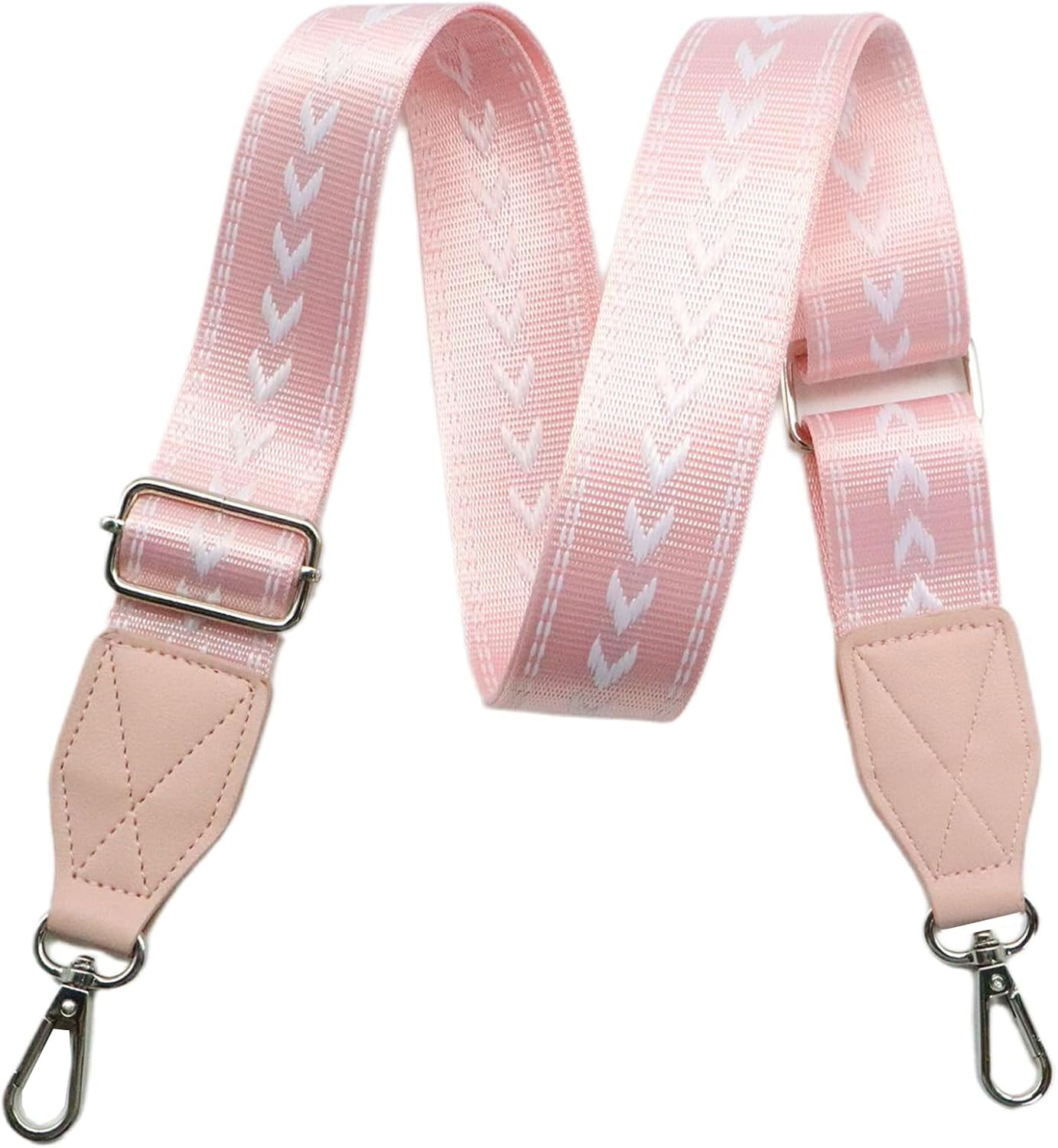 Adjustable Pink Purse Strap with Brown Leather End - 1.5" Wide Handbags, Camera, Guitar, Phone & Crossbody Bag Replacement Shoulder Straps(Silver Hardware)