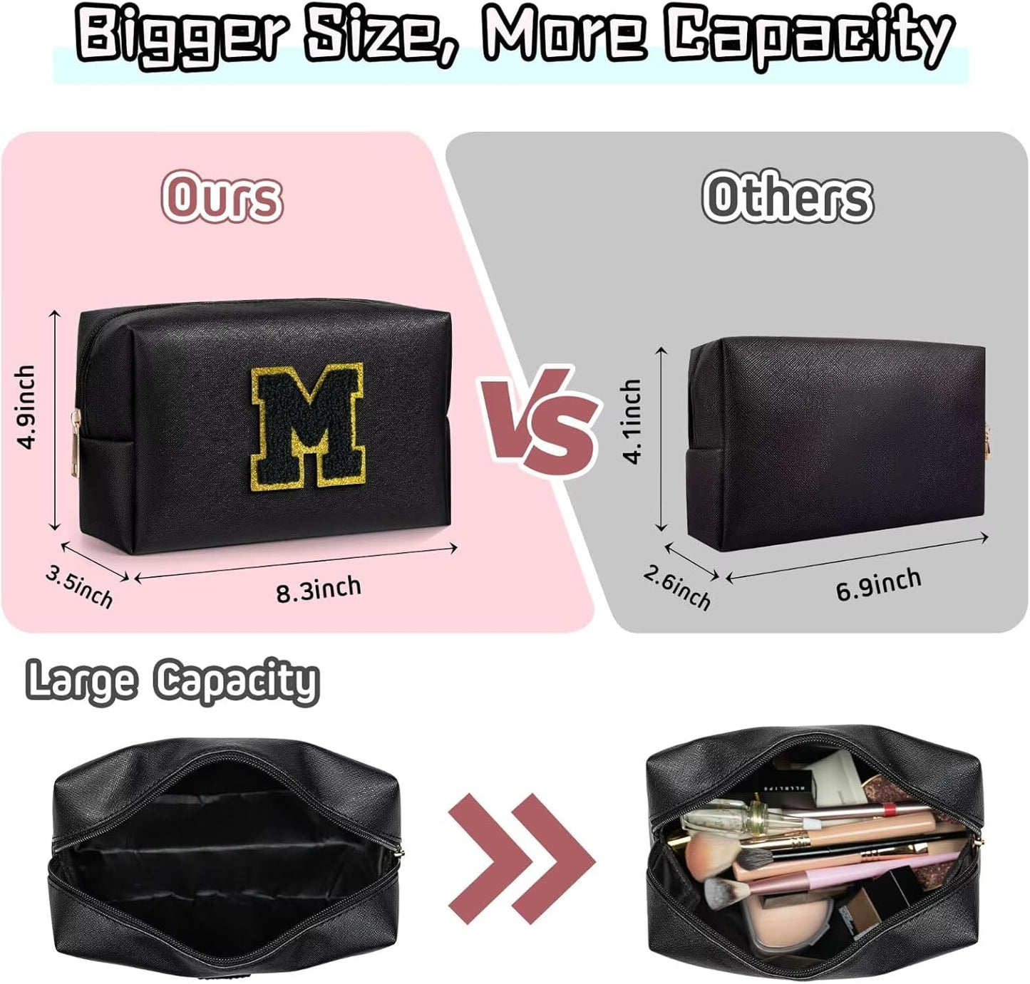 TOPEAST Preppy Makeup Bag, Cute Makeup Pouch PU Leather Waterproof Cosmetic Bag, Personalized