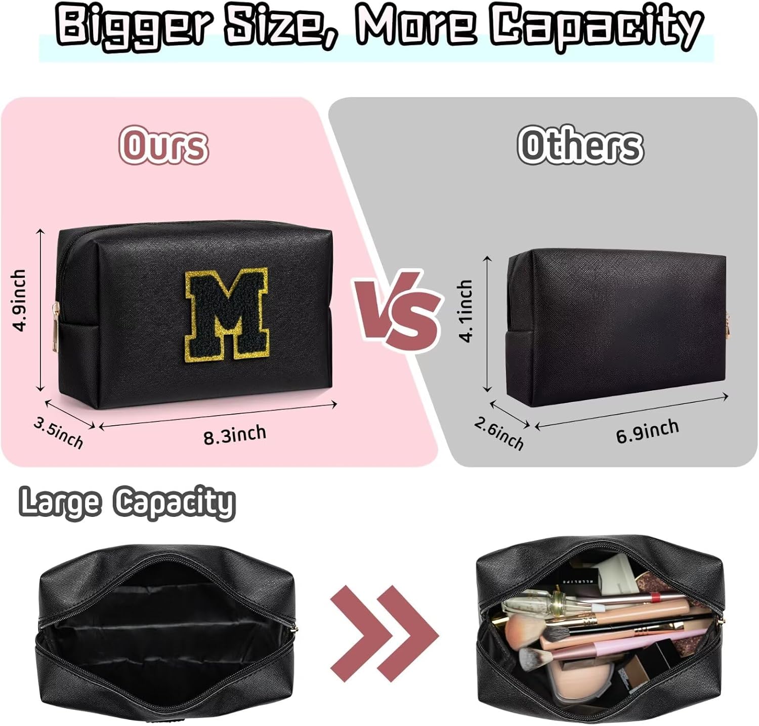TOPEAST Preppy Makeup Bag, Cute Makeup Pouch PU Leather Waterproof Cosmetic Bag, Personalized