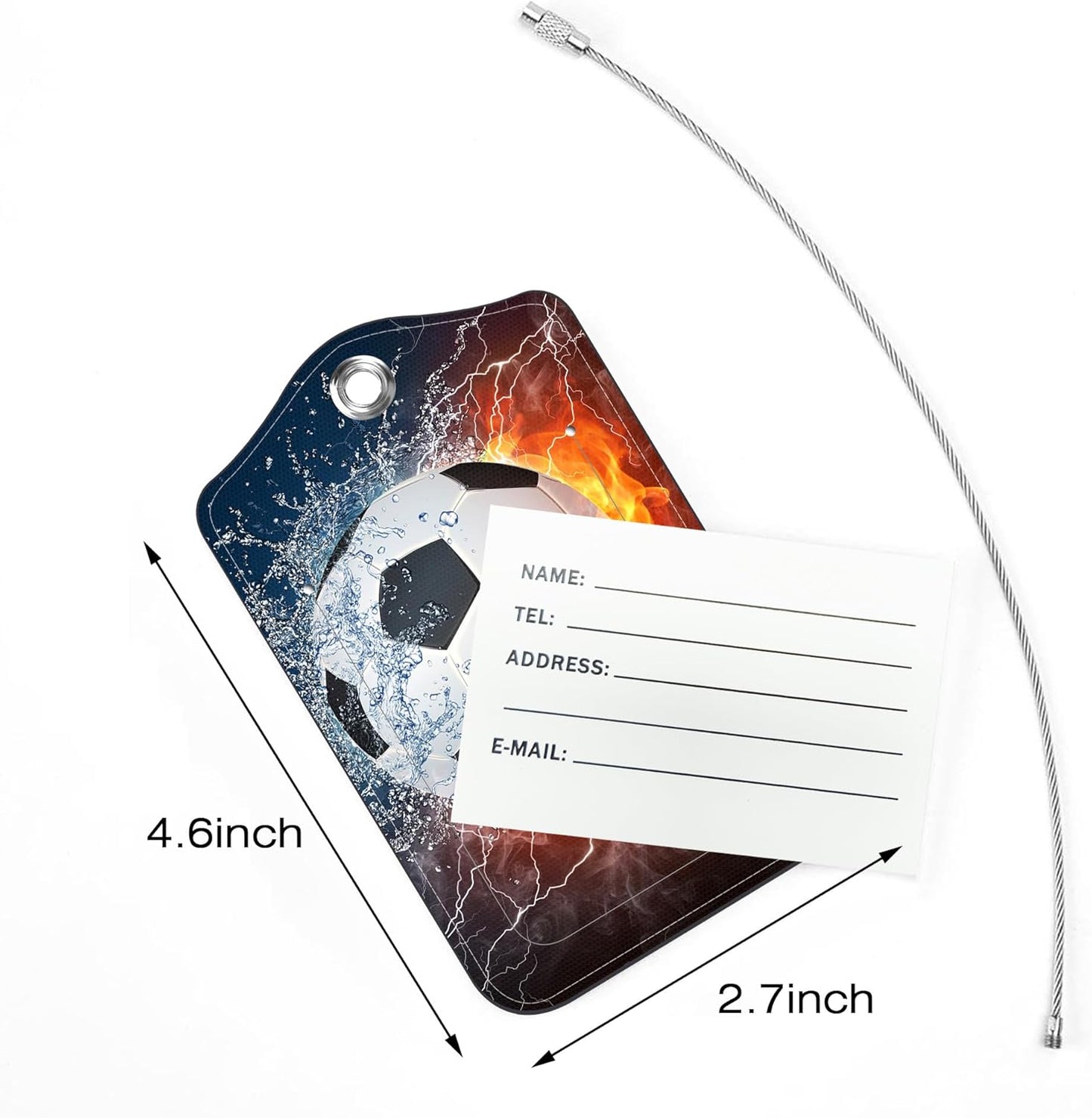 2 Pack Luggage Tags for Suitcase,Soccer in Fire and Water PU Leather Idea Baggage Tag with Name Labels Privacy Cover Metal Ring Men and Women Travel Cruise Labels