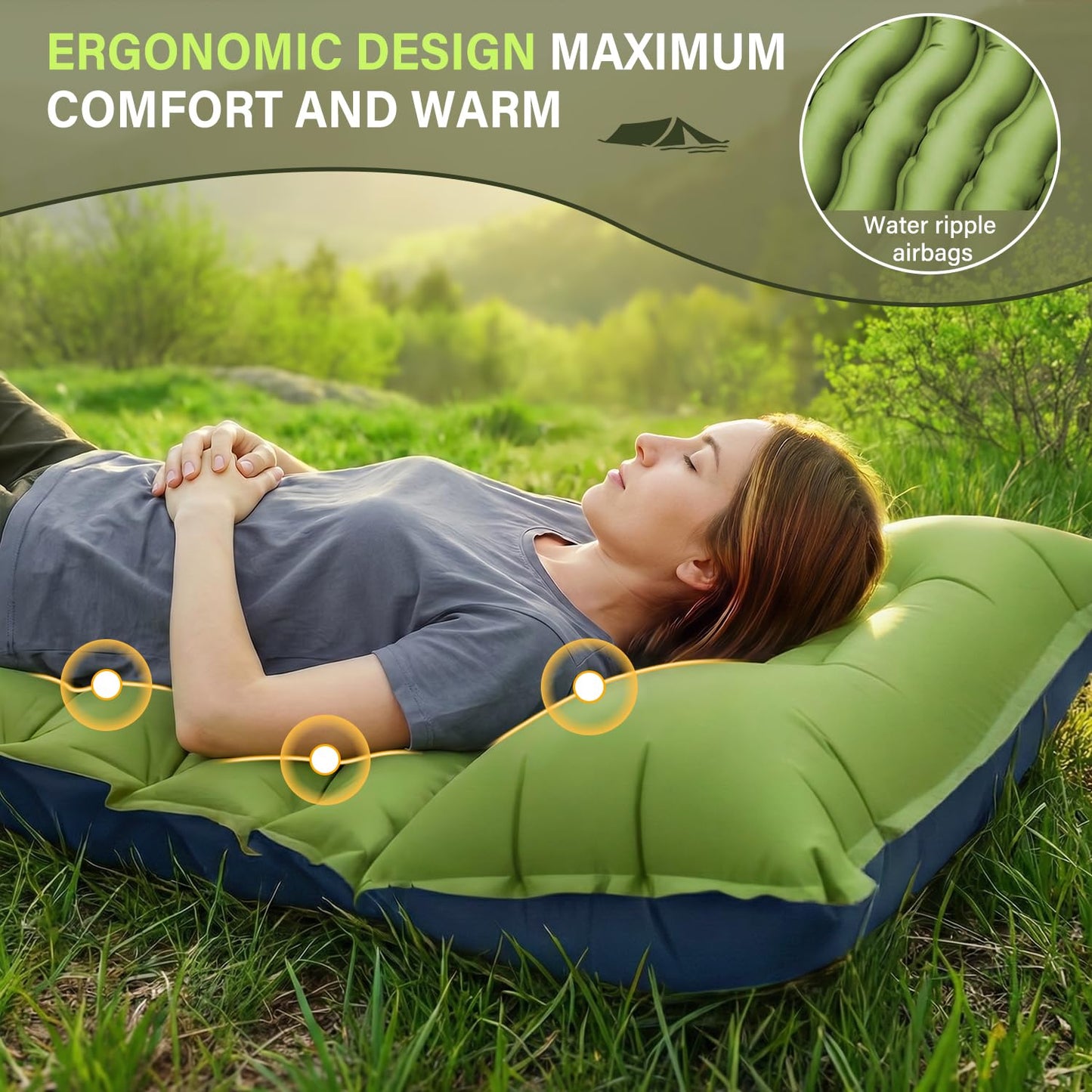 FUN PAC Camping Sleeping Pad, Ultralight Camping Mat with Pillow, Built-in Foot Pump Inflatable
