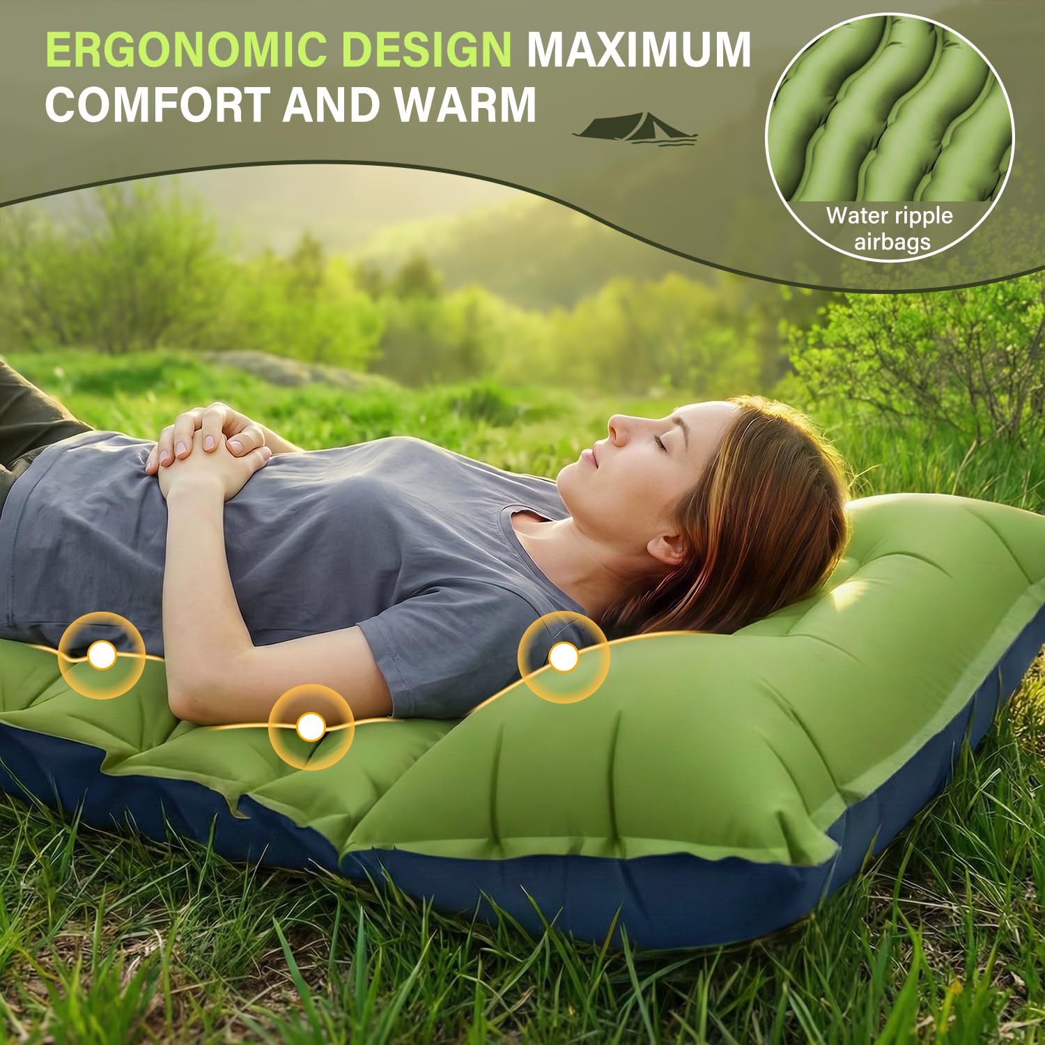 FUN PAC Camping Sleeping Pad, Ultralight Camping Mat with Pillow, Built-in Foot Pump Inflatable