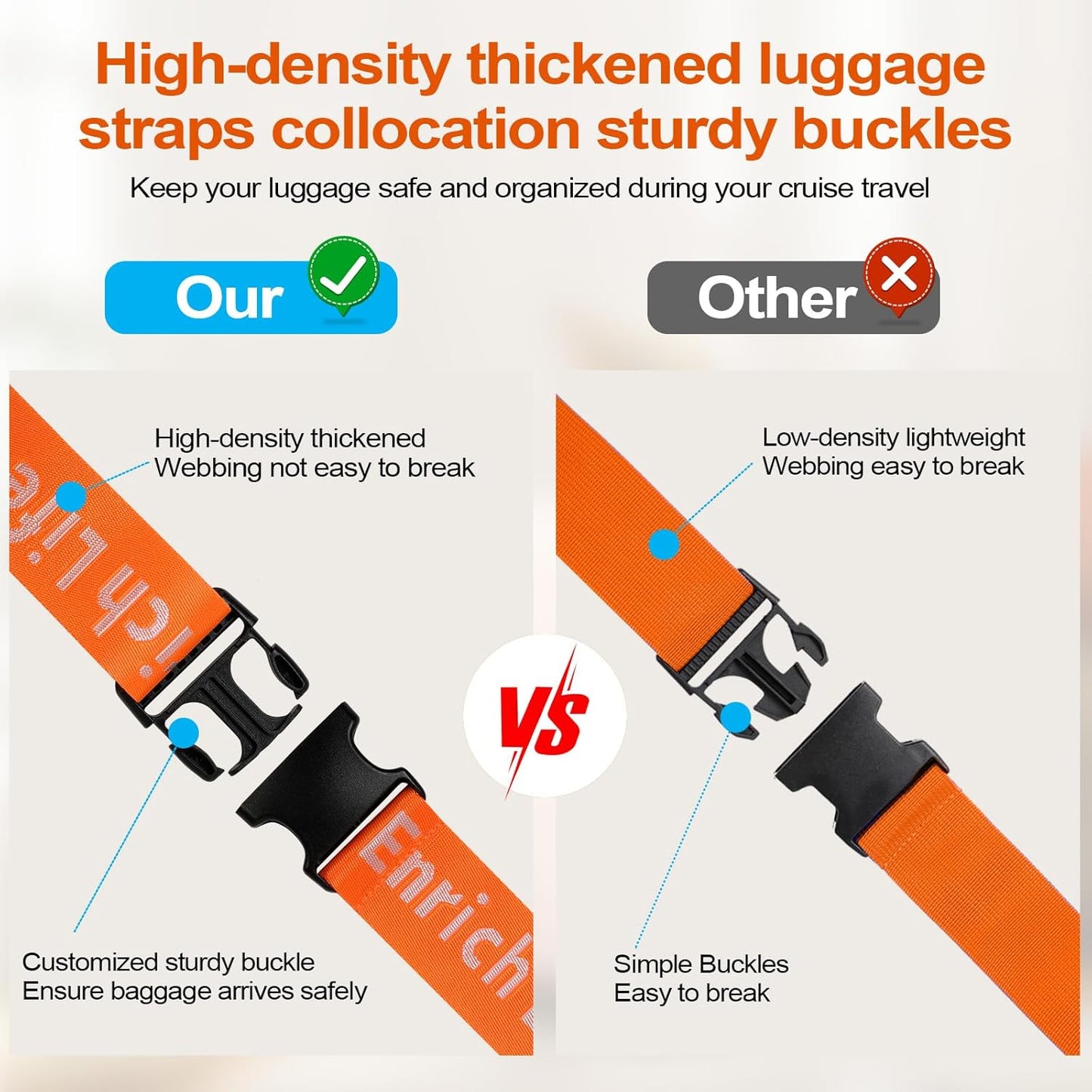 Clear Waterproof Cruise Luggage Tag Holder and Luggage Strap for Carnival, MSC, Costa, NCL & Princess Cruise Ships, Cruise Ship Travel Essential for 2025-2026 (Orange)