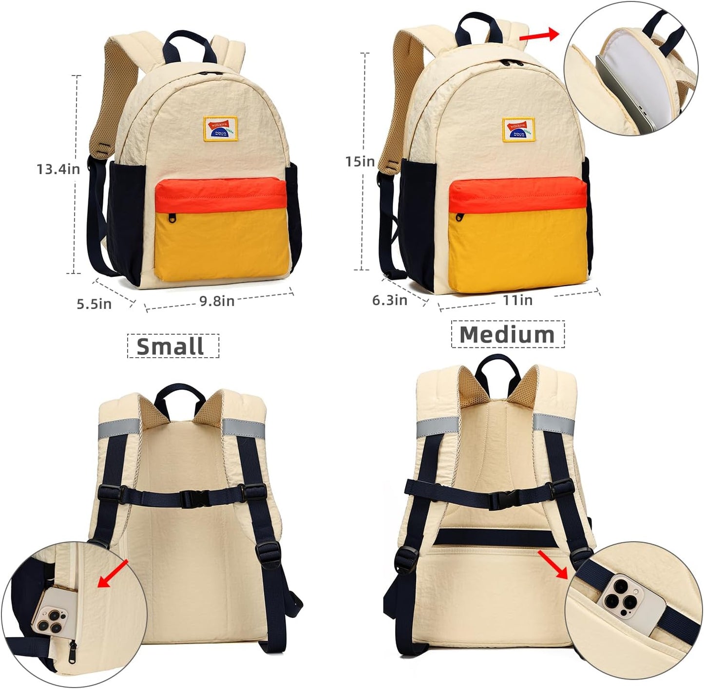 willikiva Kids Backpack for School Boys Girls Teens Toddler Backpack Waterproof Kindergarten Preschool Elementary Bookbag Children Travel Bag(Off White Yellow,Small)