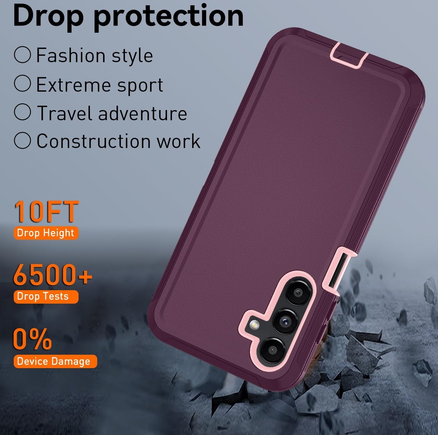 for Samsung Galaxy A17 5G case,A16 5G Heavy Duty case,with A Tempered Glass Screen Protector, [Military Grade Protective ] [Shockproof] [Dropproof] [Dust-Proof] (with Belt Clip-WineRed/Pink)