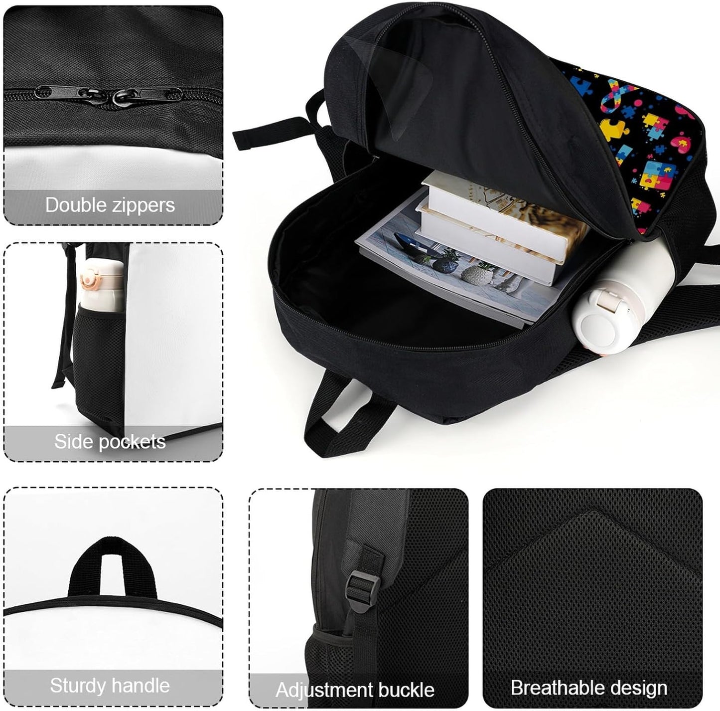 Autism School Backpack Lightweight Laptop Backpacks Large Capacity 1 Main Compartment Outdoor Bookbag for Kids Boys Girls (Color8)