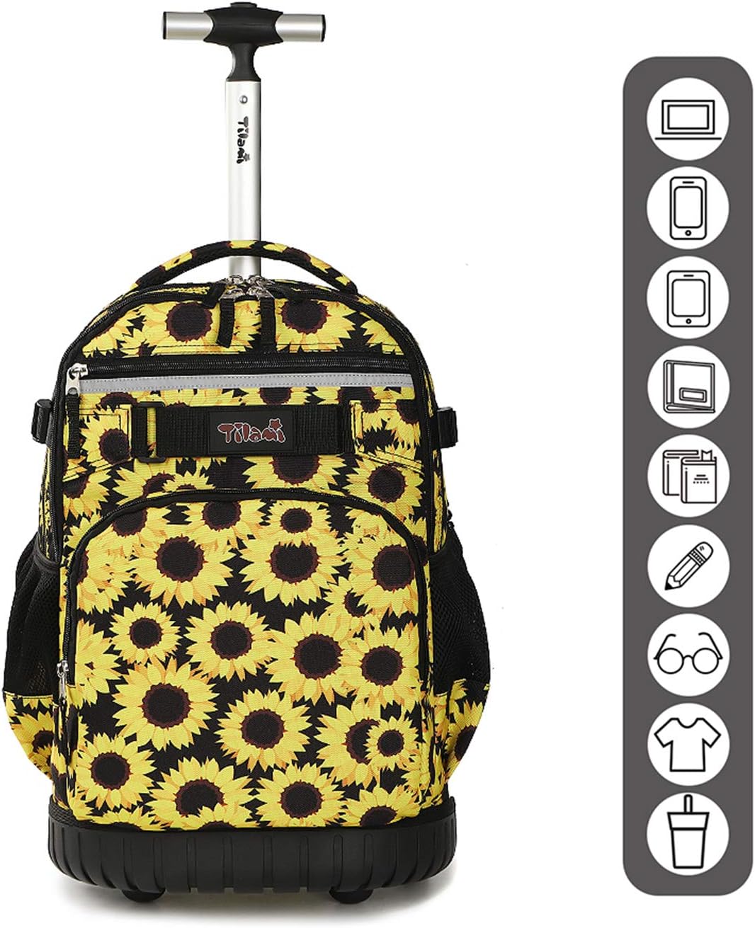 Tilami Rolling Backpack 19 inch with Lunch Bag Wheeled Laptop Backpack (Sunflower)