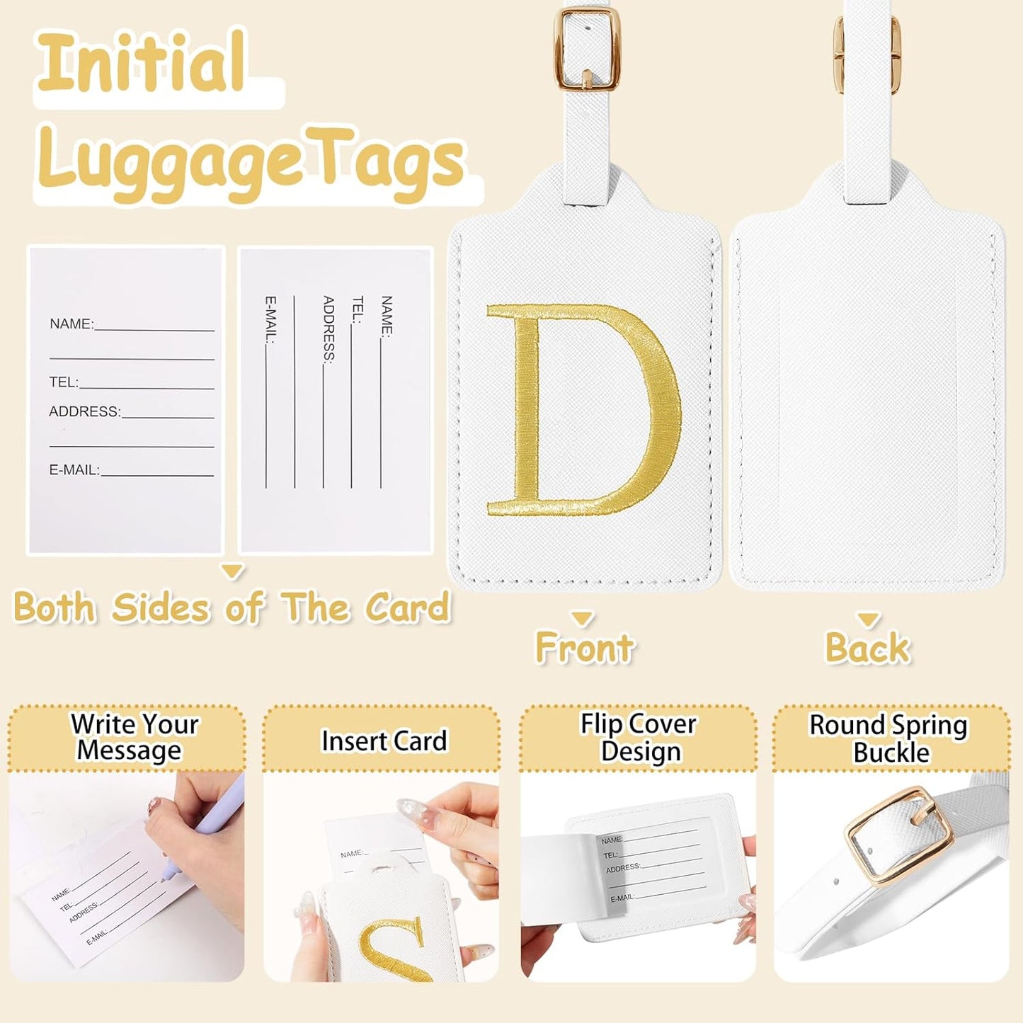 Initial Letter Luggage Tags for Suitcases, Embroidered Monogrammed Suitcase Luggage Identifier Name