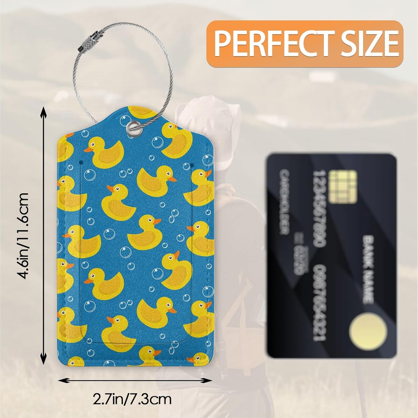 Cute Yellow Ducks Luggage Tags for Suitcase,Luggage Tag with Stainless Steel Loop Privacy Cover Id Label Travel Bag Luggage Identifiers for Women Men Travel,Set of 2