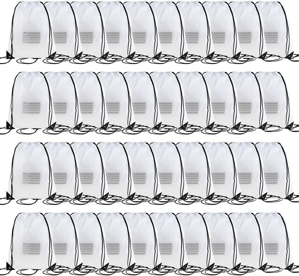 40 Pcs Drawstring Bags,Bulk Draw String Backpack, DIY Gym Sports Cinch Bag Sackpack for Women Men, White