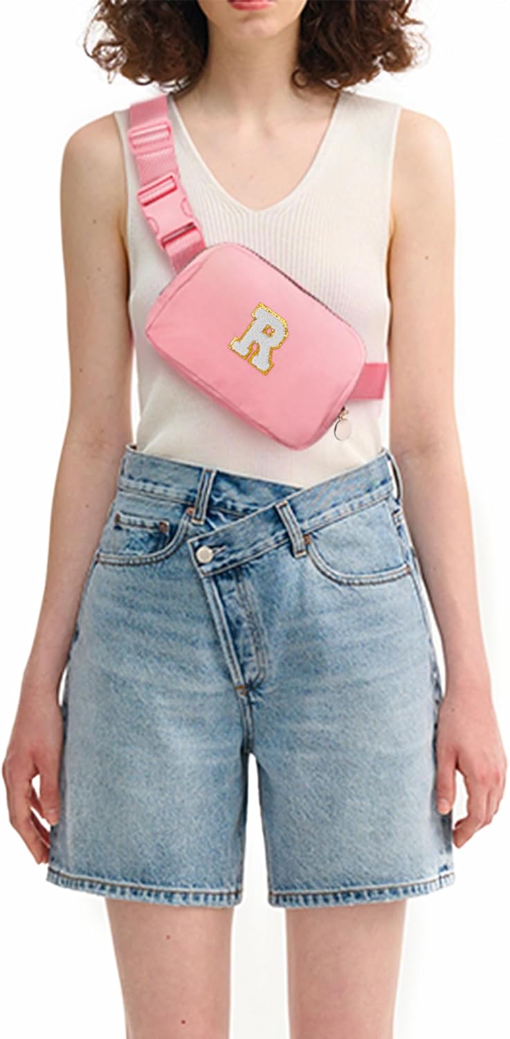 Personalized Anniversary Wife's Birthday Gifts,Mothers Day Gifts for Women Wife,Wife Gifts from Husband,Cool Birthday Gifts for Wife,Waist Packs for Women Girls,Initial White R,Peach Bag