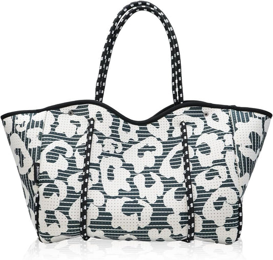 Neoprene Beach Bag for Women, Large Travel Tote Gym & Pool Bag, Detachable Pouch