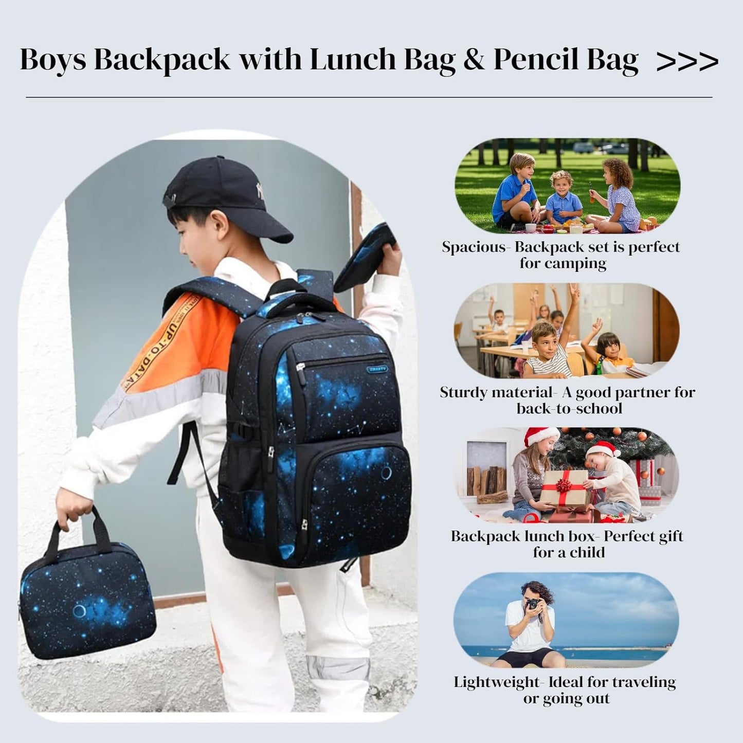 MITOWERMI Boys Backpacks for Primary Junior School Kids Backpack with Lunch Box Galaxy Space Bookbags for Boys Girls