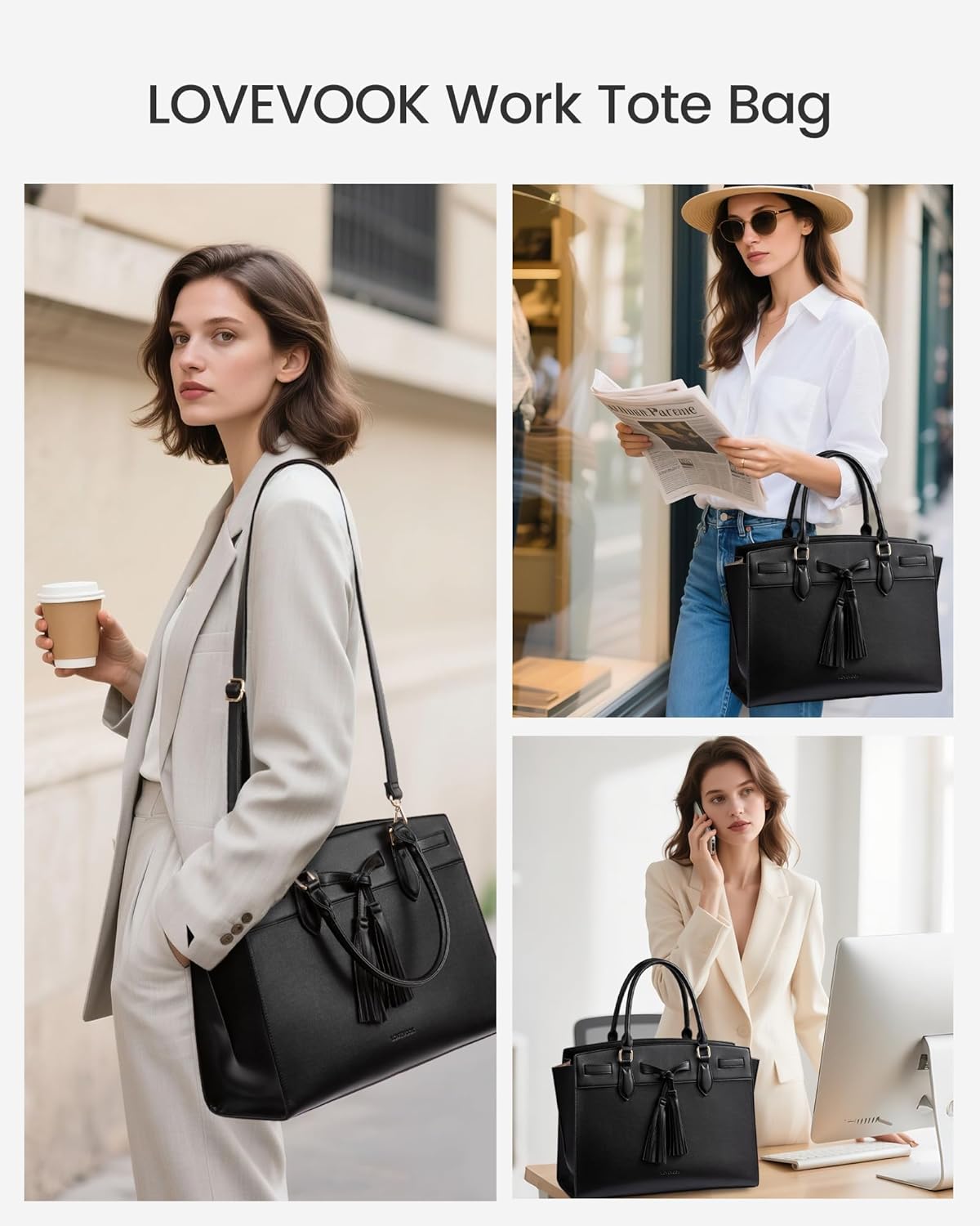 LOVEVOOK Laptop Bag for Women,Work Tote Bag with Large Cup Holder,Leather Computer Bag Teacher Bag Handbag Gifts for Women