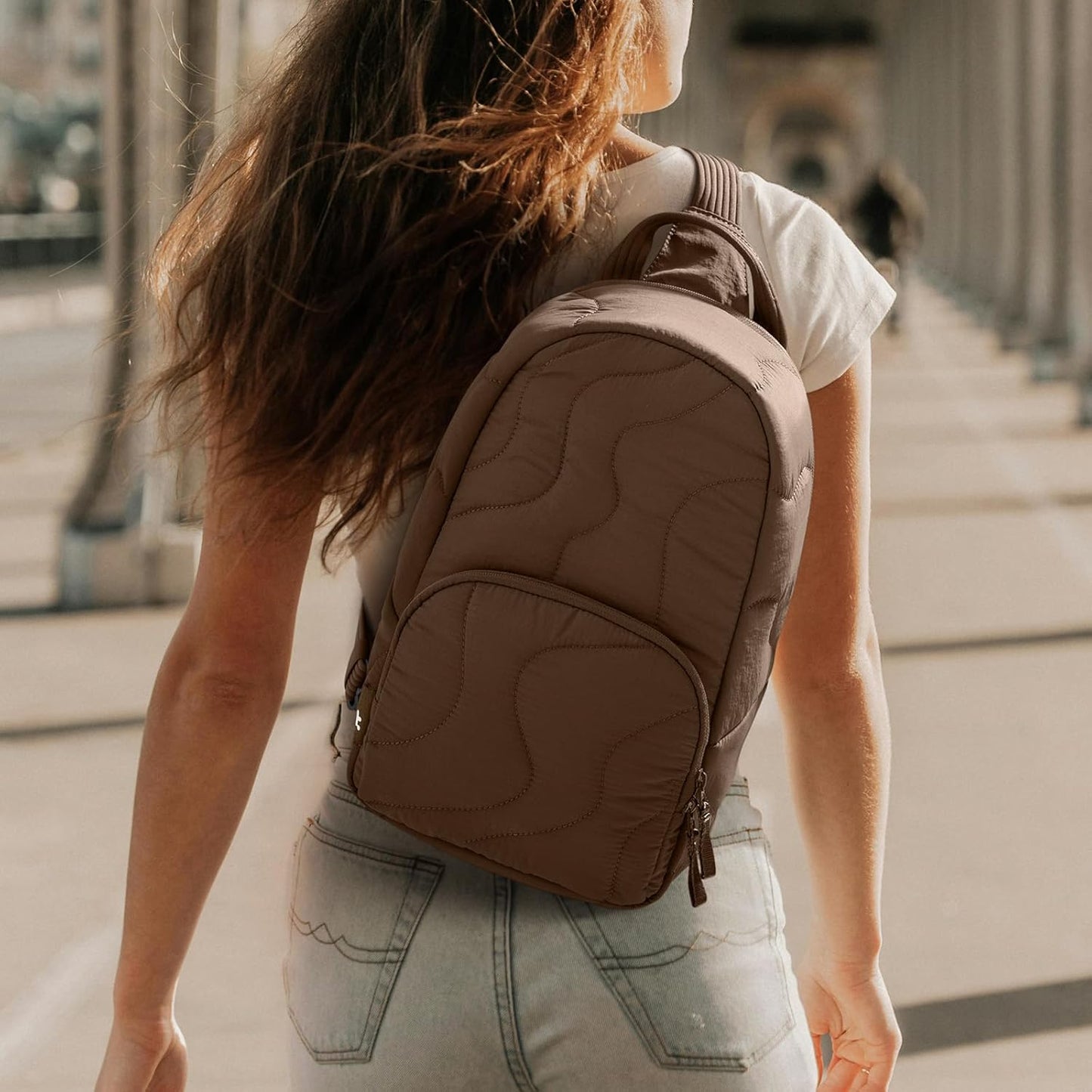 tomtoc 10L Puffy Sling Bag Backpack for Women Trendy, Quilted Padded Crossbody Bag for 11-inch iPad, iPad Air M3/M2, iPad Pro M5 2025/M4, Nintendo Switch 2, Lightweight Puffer Travel Chest Bag Daypack