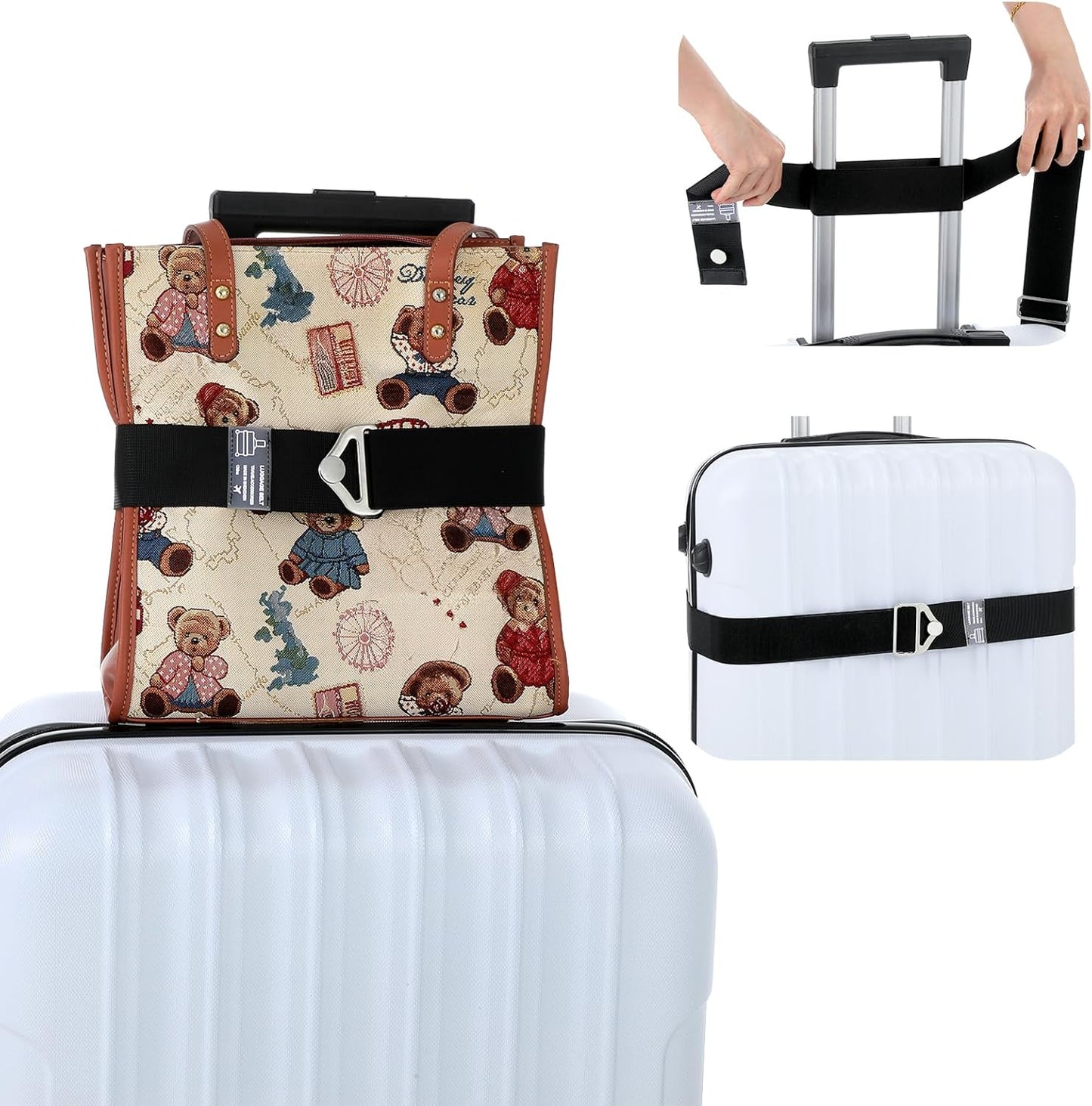 2-in-1 Luggage Straps for Suitcases for Add a Bag, Adjustable Travel Luggage Belt Strap with Alloy Buckle Elastic Belts for Carry On Bag