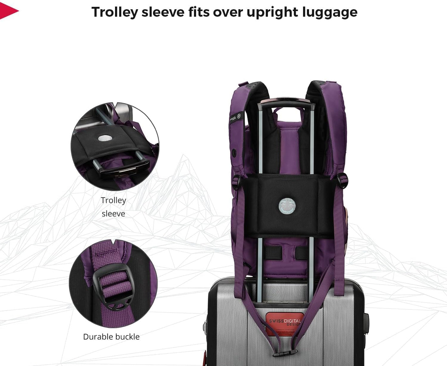 Swissdigital Design Massage Backpack for Women, Fits 15.6” Laptop, USB-A Charging, Commute, Short hual travel with Built-In Shoulder Massager, Purple l KATY ROSE