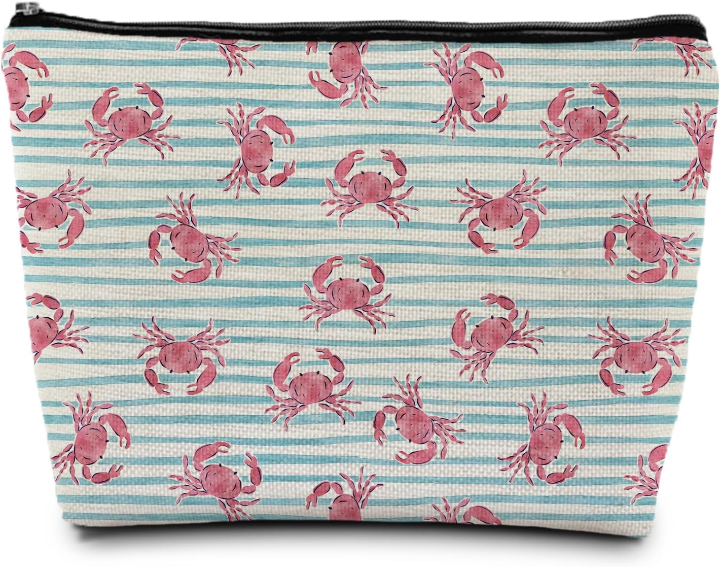 Beach Blue Striped Crab Gifts Makeup Bag, Crab Lovers Gift for Women, Coastal Beach Cosmetic Makeup Bag, Ocean Crabs Pouch Purse