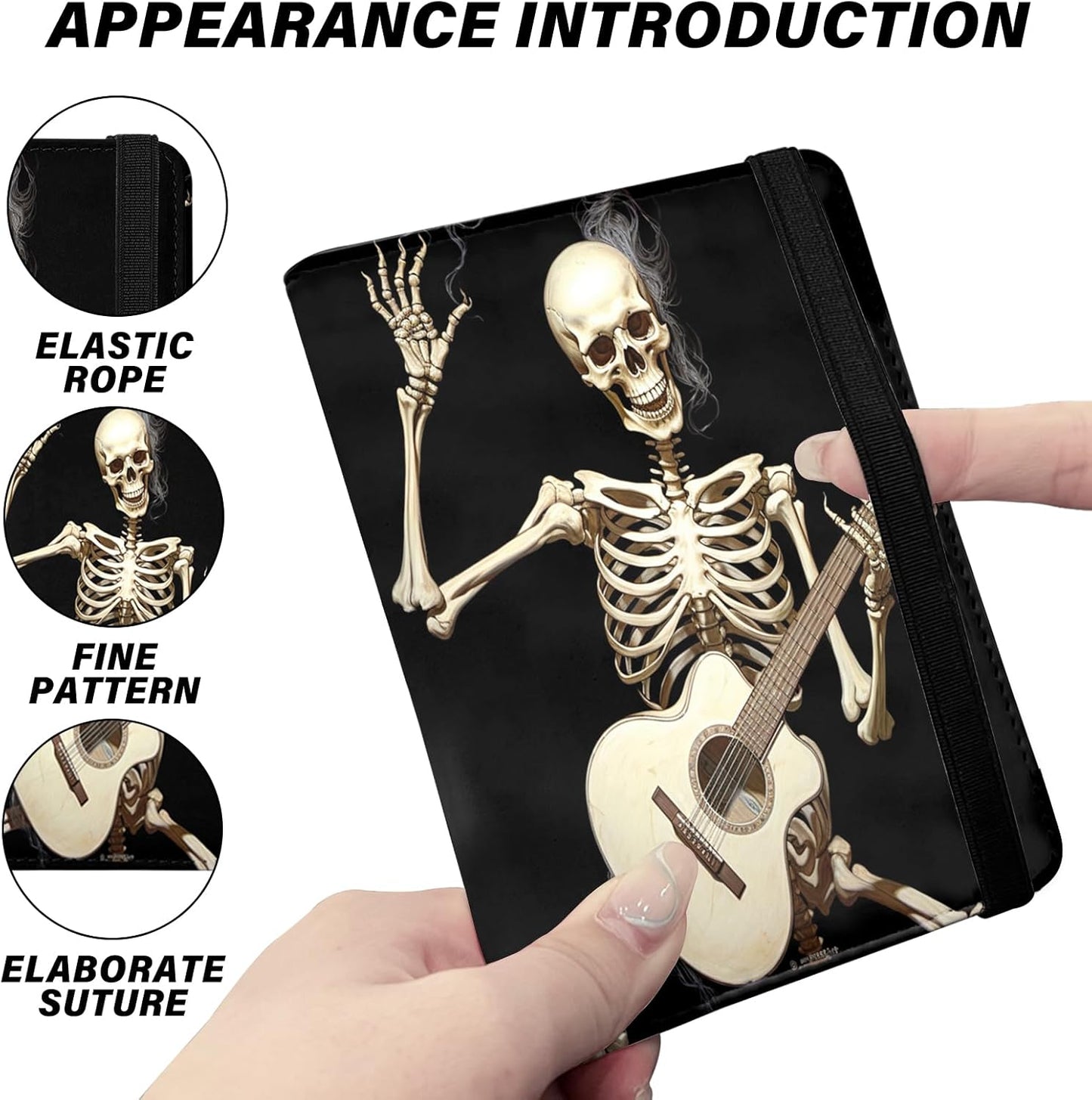 Cute Passport Holder and Holder Combo Passport Cover with Compatible Wallet Credit Card Protector RFID Blocking Women Men (Black Skull Skeleton)