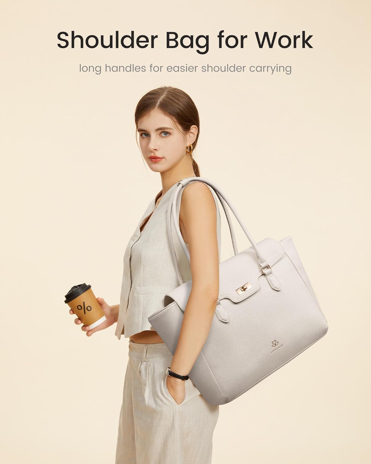 LOVEVOOK Laptop Bag for Women Soft Leather Work Bag, Office Shoulder Tote Purse with Flap Briefcase for Teacher Nurse