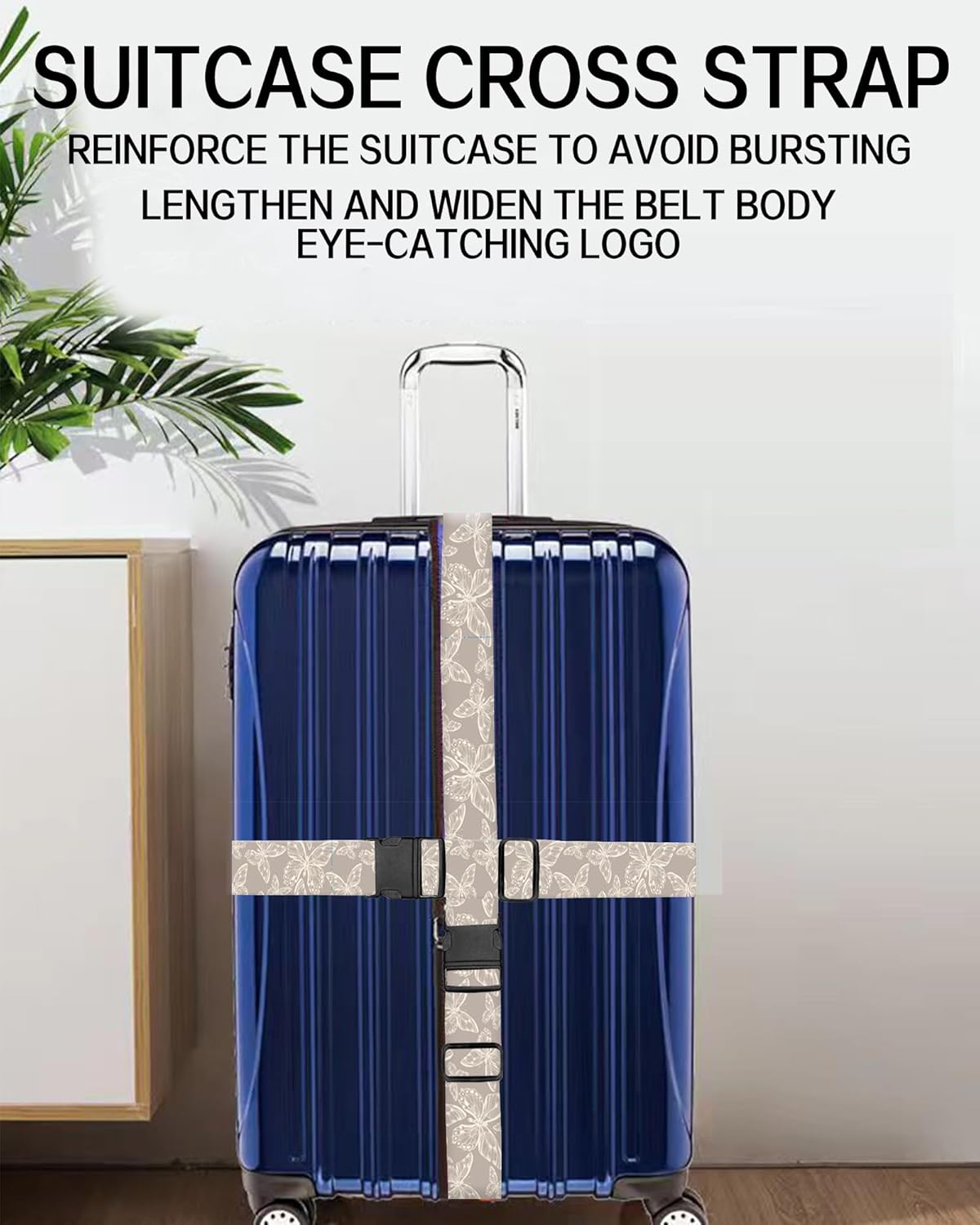 Luggage Straps for Suitcases, Adjustable Travel Belt, Durable Wide Luggage Strap, Cute Suitcase Strap Identifiers with Buckle, Bag Straps for Luggage, Grey Cute Butterfly