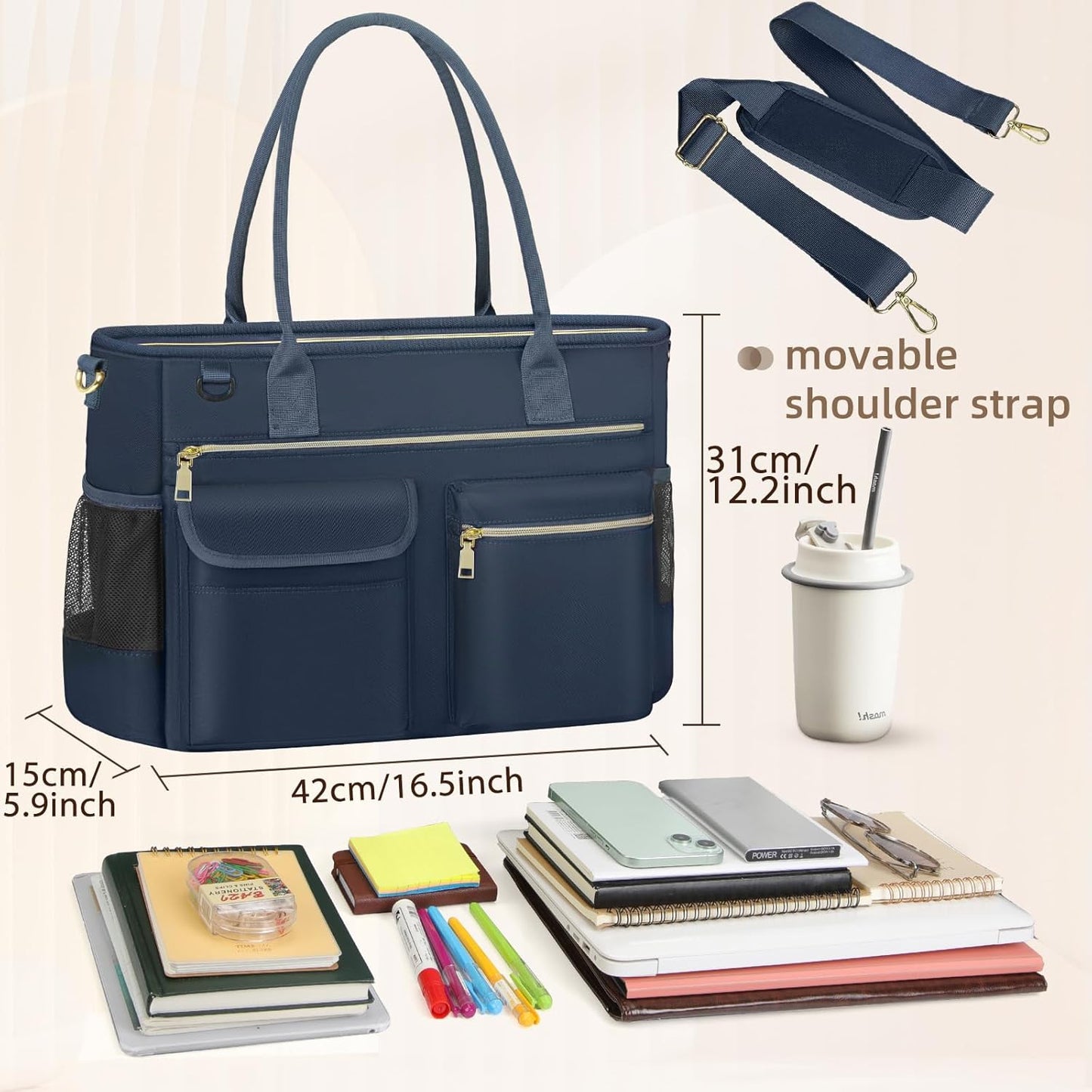 RAINSMORE Laptop Bag for Women 15.6 Inch Work Teacher Tote Nurse Bag Professional Laptop Tote Computer Messenger Shoulder Bags Large Handbag Business Office Work Briefcase