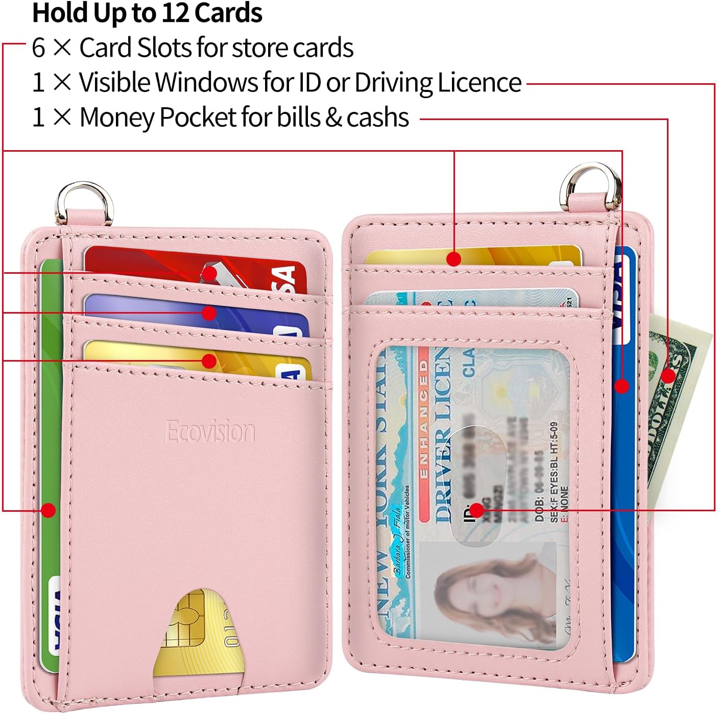 EcoVision Slim Minimalist Front Pocket Wallet, RFID Blocking Credit Card Holder Wallet with Detachable D-Shackle for Men Women