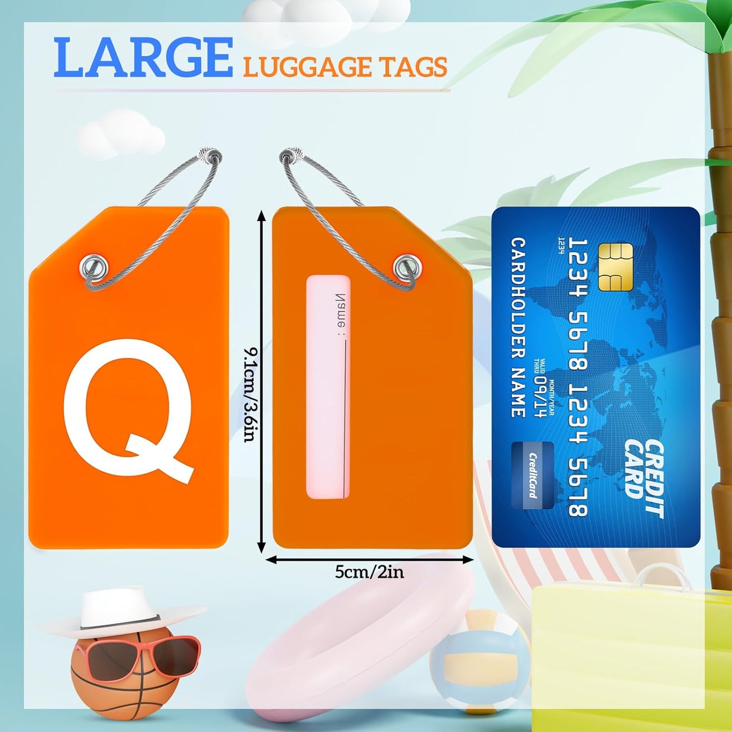 8 Pcs Initial Letter A-Z Luggage Tags Silicone Suitcase Instrument Tag with Name Card and Stainless Steel Loop(Letter Q,Orange)