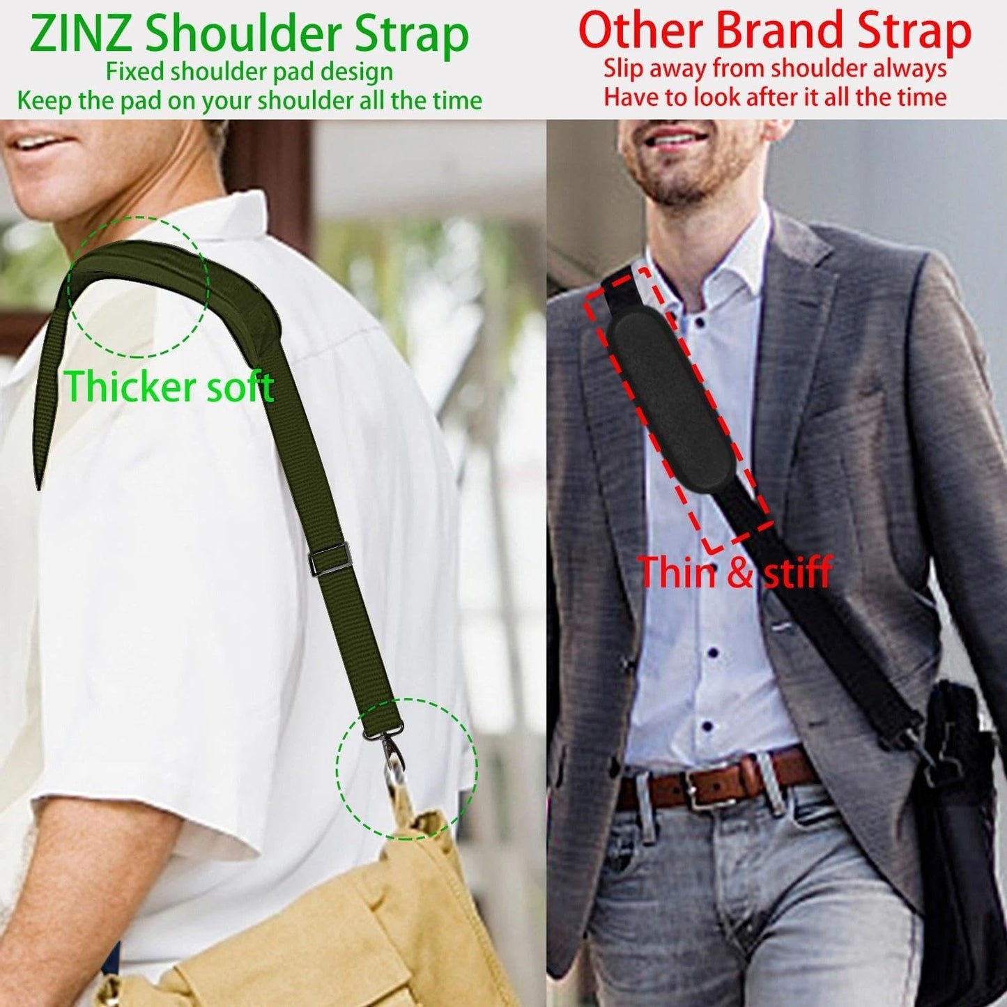 ZINZ Shoulder Strap 58" Ultra-Thick Fixed Padded and Adjustable Buckles Crossbody Strap for Briefcase Laptop Bag Luggage