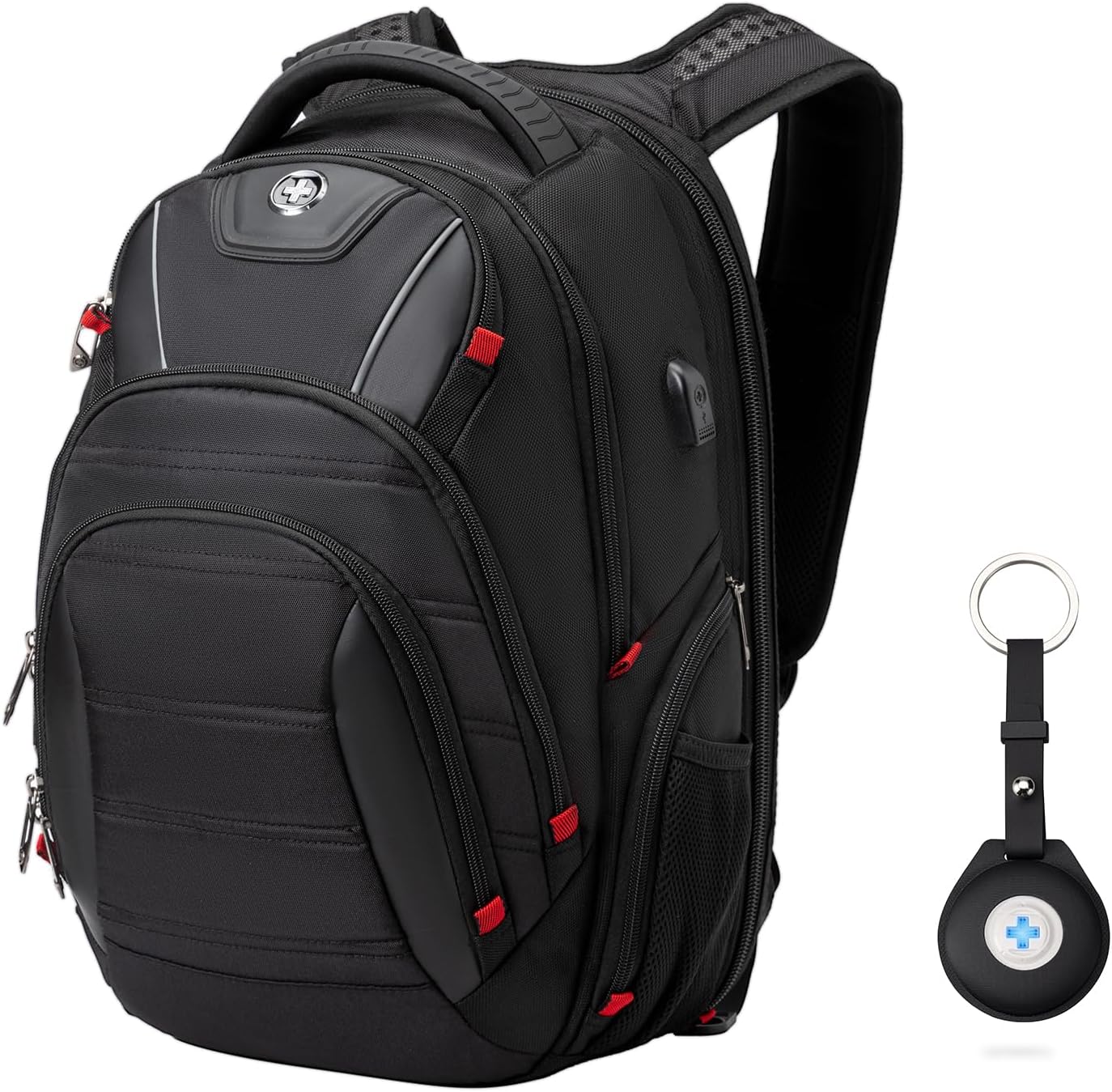 Swissdigital Design Travel Backpack for men with Apple Find My, TSA Friendly USB Charging RFID