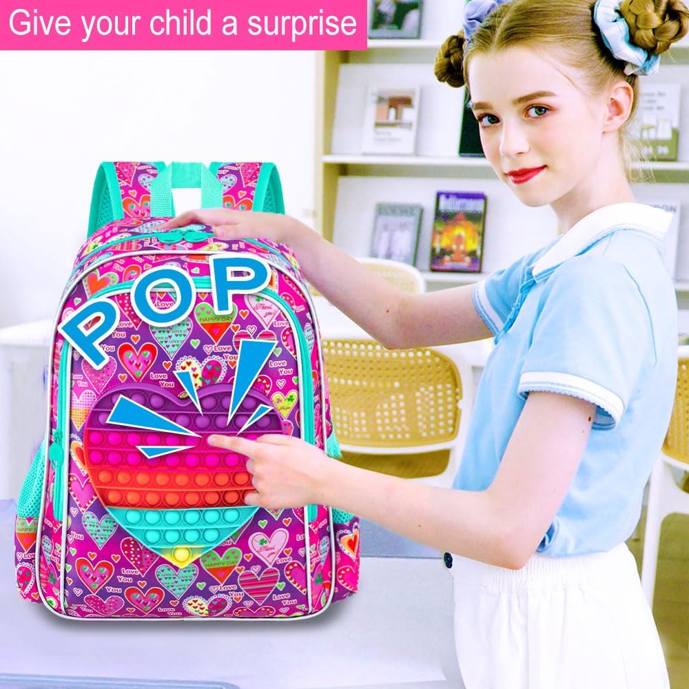 AGSDON 3PCS Girls Backpack，16" Kids Bookbag for Girl anf Water Resistant Backpacks for Preschool Toddler