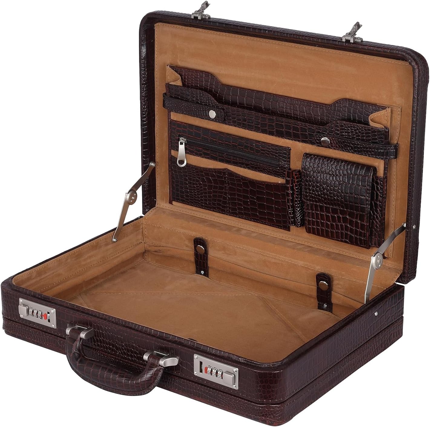 Full Grain Leather Briefcase Attache Case For Unisex Size L18 * W5 * H12 Inches Expandable