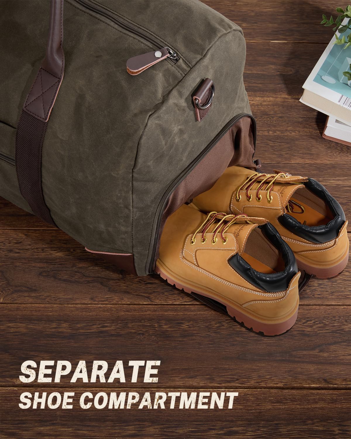 Gonex Waxed Canvas Duffle Bag for Travel, Water-resistant Vintage 55L Duffel Weekender with Shoes