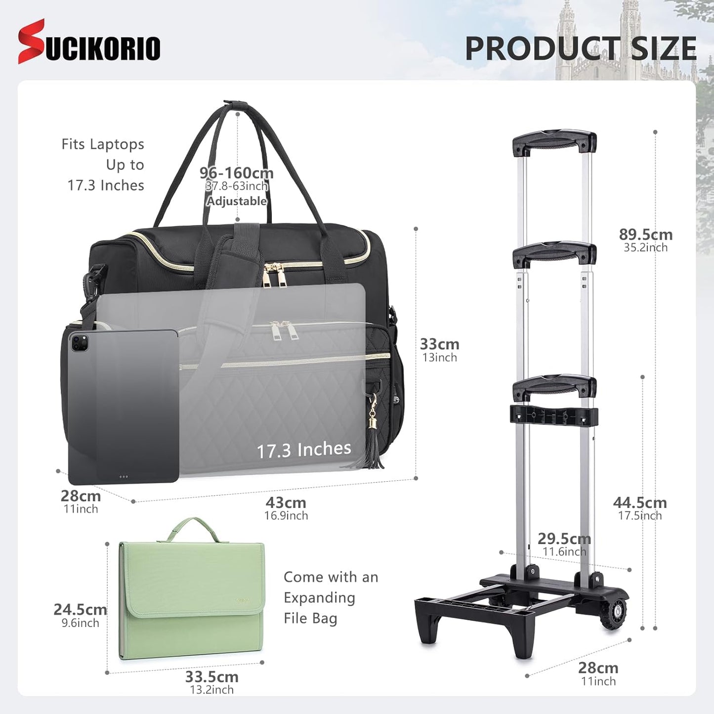 Rolling Laptop Bag 17.3 Inch 3 IN 1 Rolling Briefcase for Women Waterproof Teacher Tote Bag With Wheels