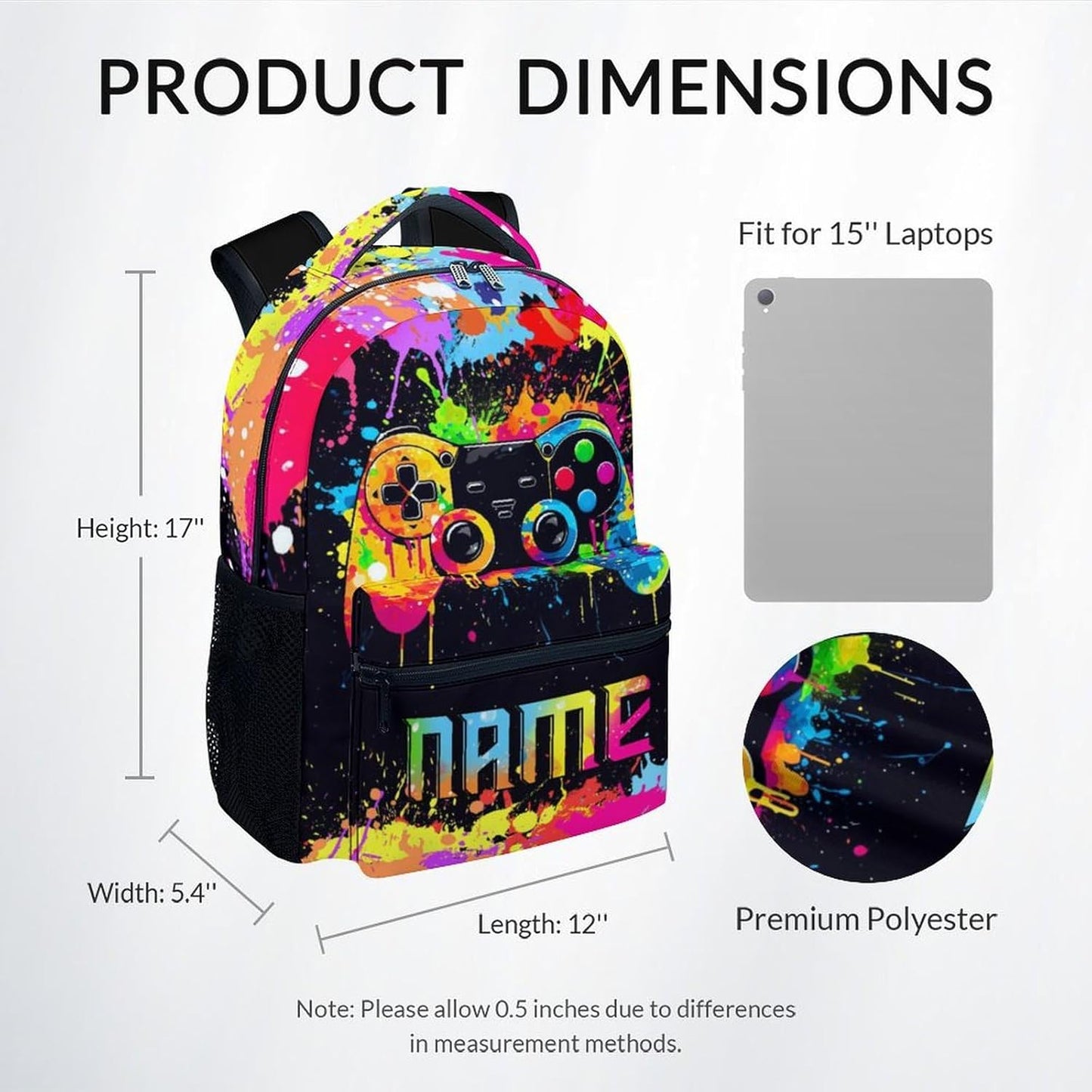 Mercuryelf Backpack for Boys - 17 Inch Gamer Bookbag for Primary Middle College - Personalized Cool Gaming Backpacks for Kids - Kids School Bag