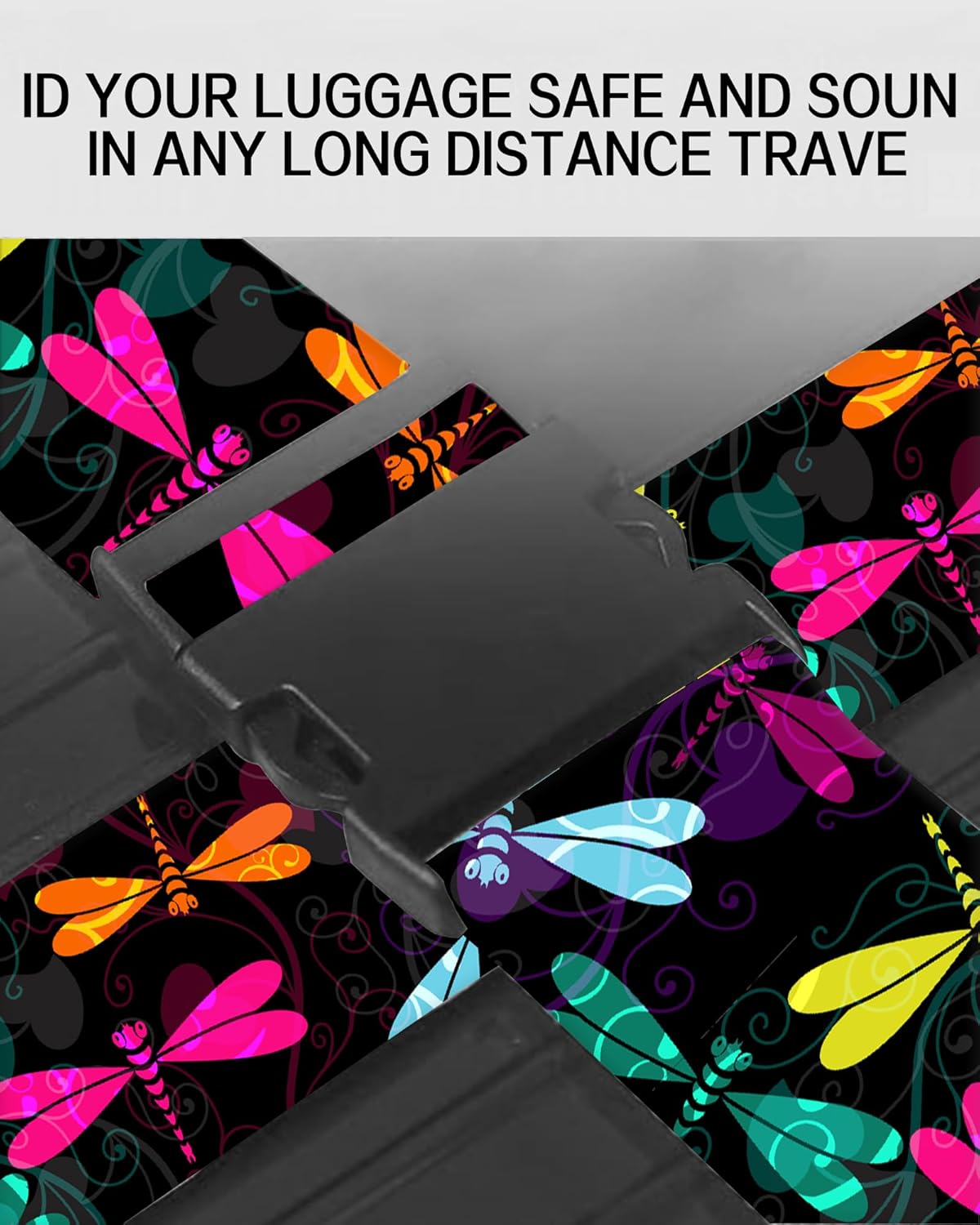 Luggage Straps for Suitcases, Adjustable Travel Belt, Durable Wide Luggage Strap, Cute Suitcase Strap Identifiers with Buckle, Bag Straps for Luggage, Colorful Dragonfly