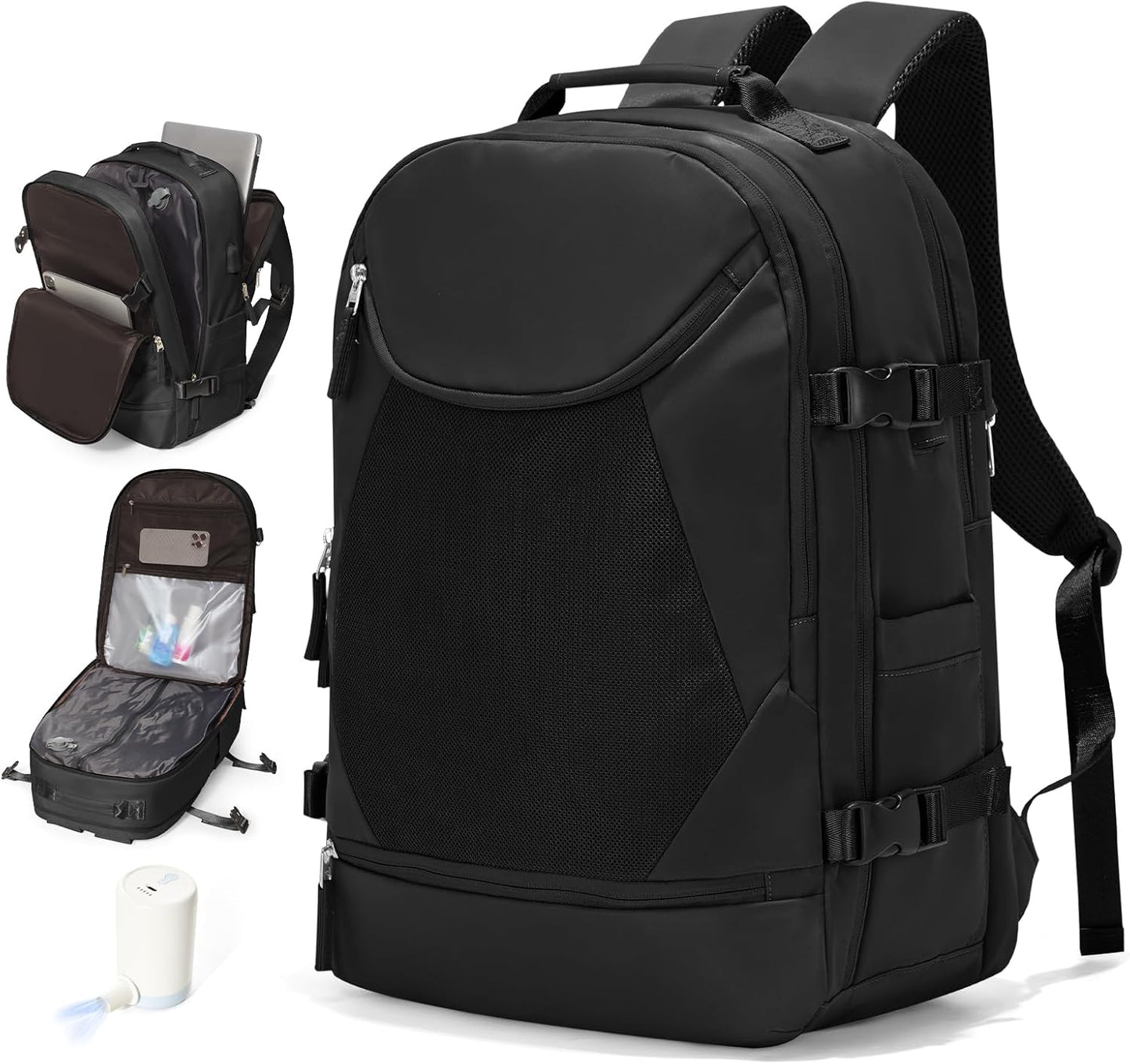 Vacuum Backpack Travel with Pump, Expandable Travel Backpack with Vacuum System, Vacuum Compression Bags Personal Item Carry On Suitcase Luggage Flight Approved Backpacks for Women Men,Black