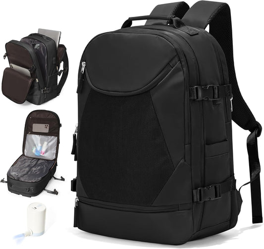 Vacuum Backpack Travel with Pump, Expandable Travel Backpack with Vacuum System, Vacuum Compression Bags Personal Item Carry On Suitcase Luggage Flight Approved Backpacks for Women Men,Black