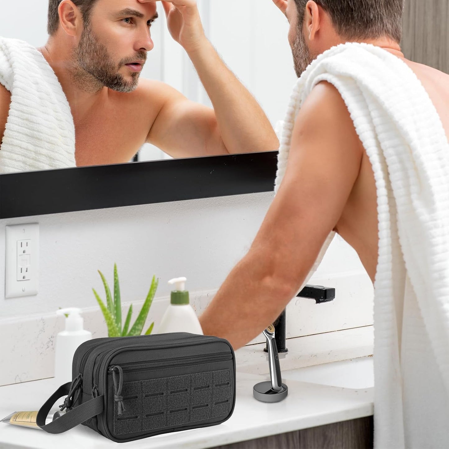 QT&QY Tactical Toiletry Bag For Men Hygiene Bag EDC Military Tool Molle Pouches Small Dopp Kit Mens