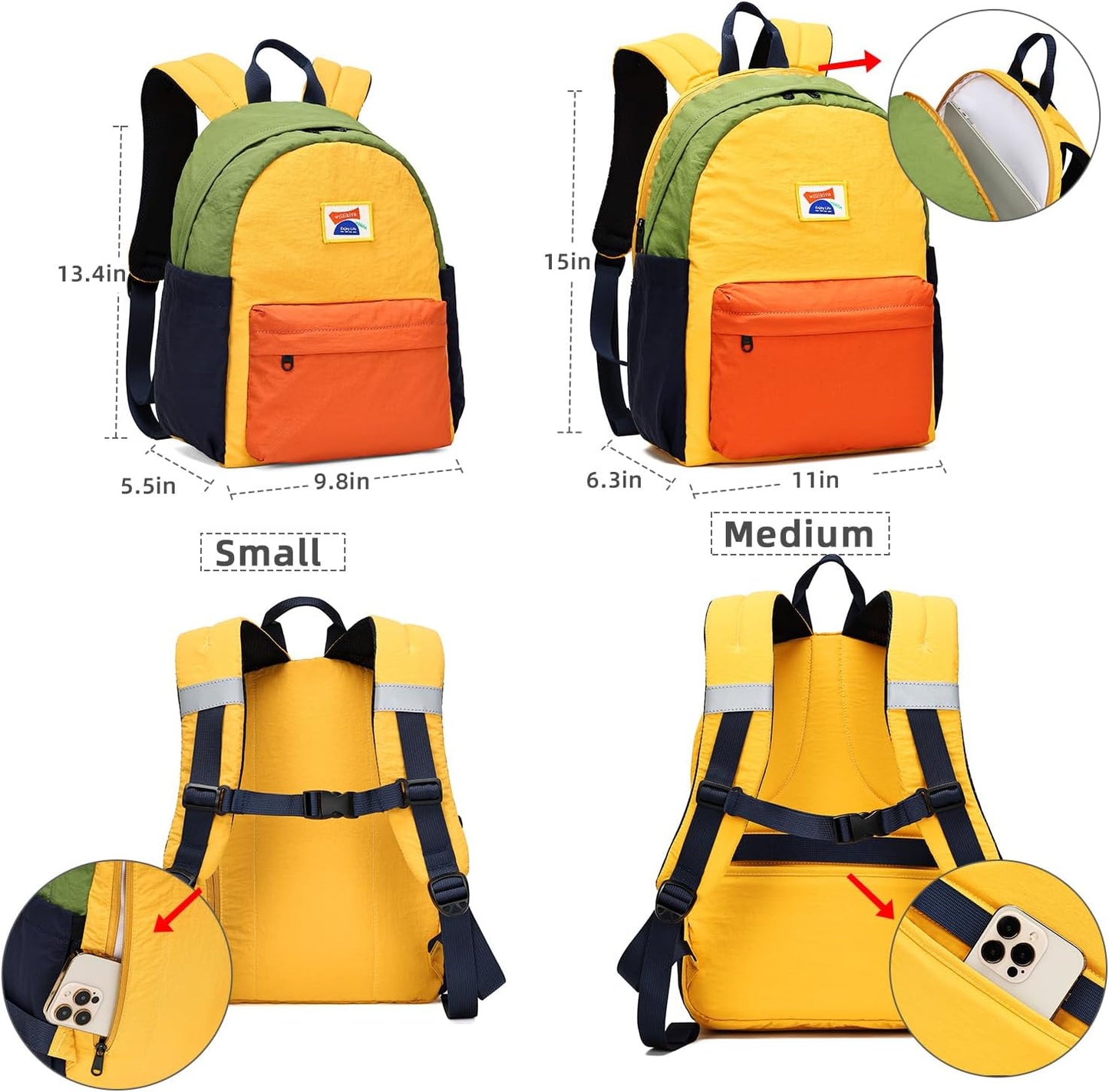 willikiva Kids Backpack for School Boys Girls Teens Toddler Backpack Waterproof Kindergarten Preschool Elementary Bookbag Children Travel Bag(Yellow Orange,Small)