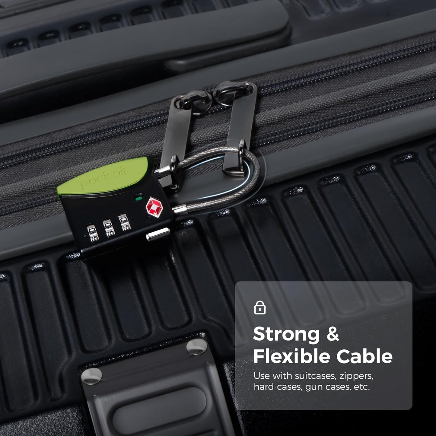 pack all TSA Approved Cable Luggage Locks, 3 Digit Combination Padlocks, Travel Lock for Suitcases