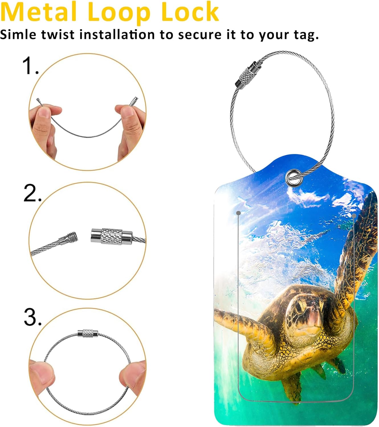 Luggage Tags for Suitcase,2 Pack Hawaiian Green Sea Turtle Luggage Tag with Privacy Flap,Name ID Label and Metal Loop for Women Men Girls Baggage Bag Backpack Instrument