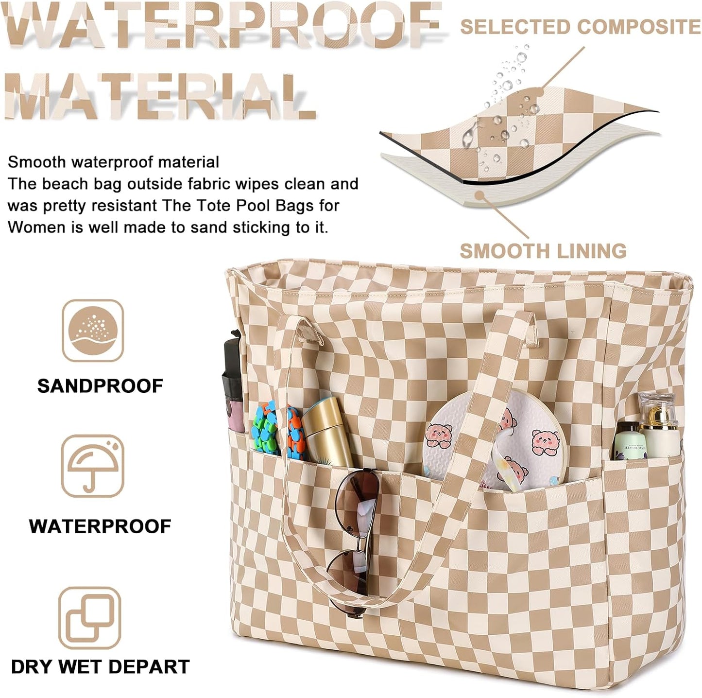 Bluboon Waterproof Beach Tote Pool Bags for Women Ladies Extra Large Carry On Bag With Wet Compartment for Weekender Travel