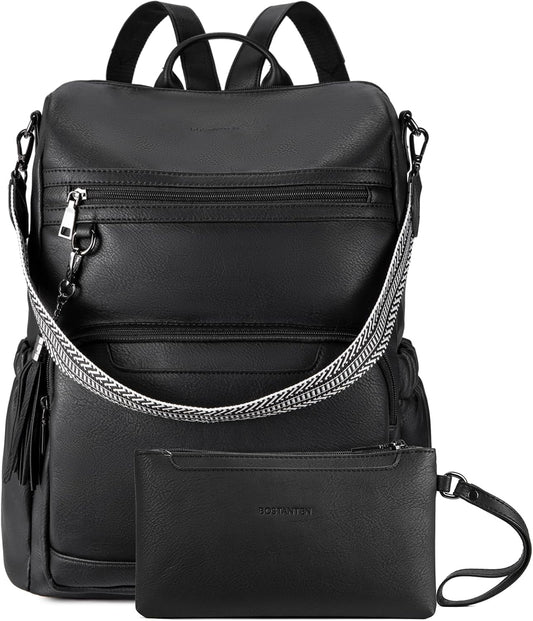 BOSTANTEN PU Leather Laptop Backpack for Women Designer Travel Backpack with Laptop Compartment Ladies Computer Shoulder Bags